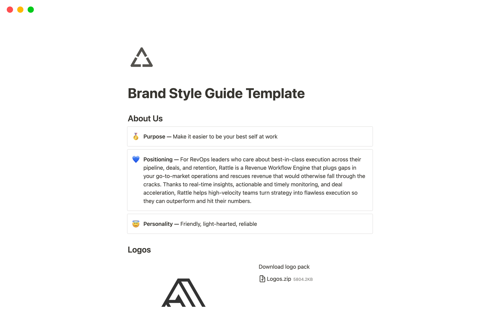 A template preview for Brand Style Guide