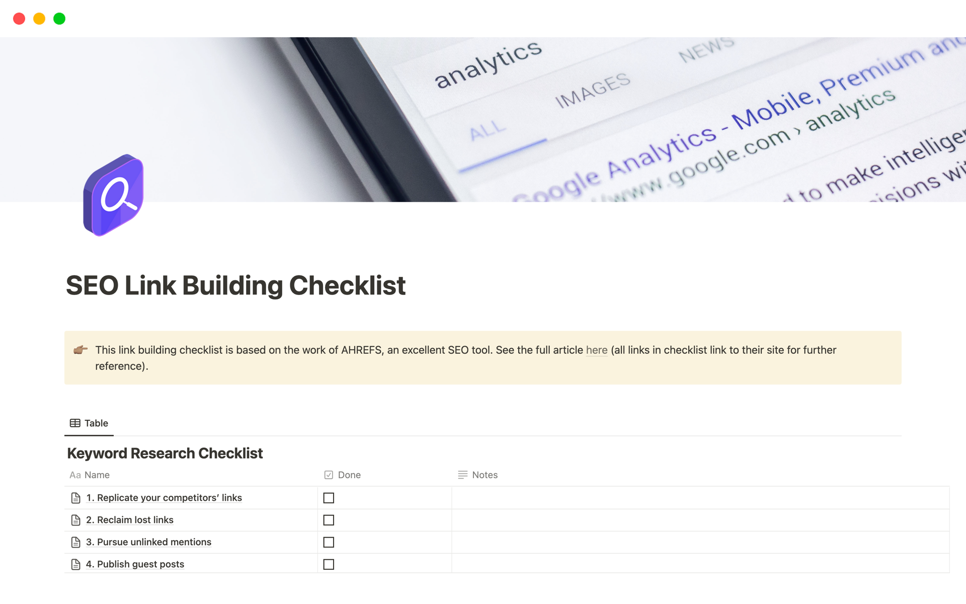 This template is perfect for planning your SEO strategy.