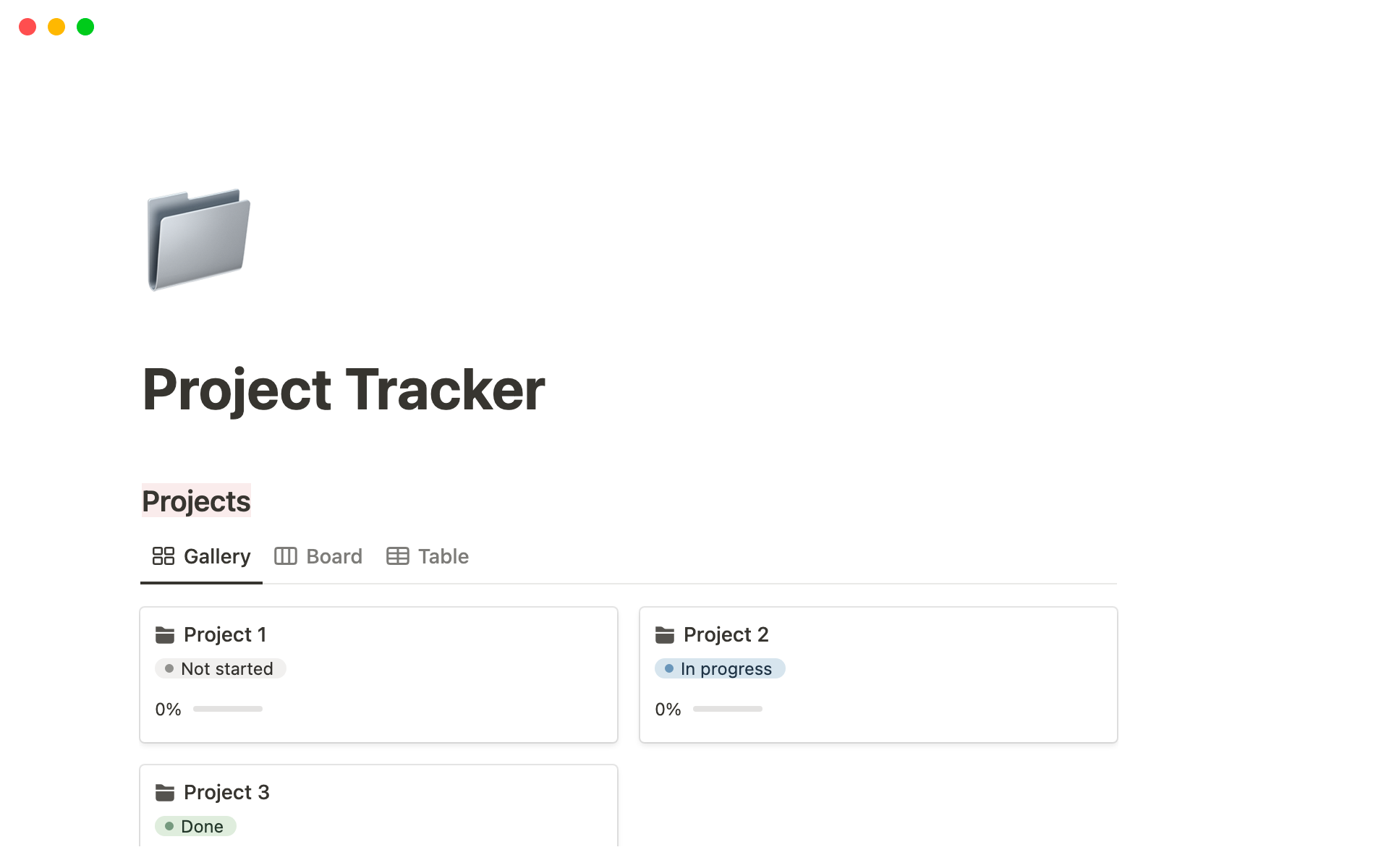 A screenshot of a project tracker on Notion