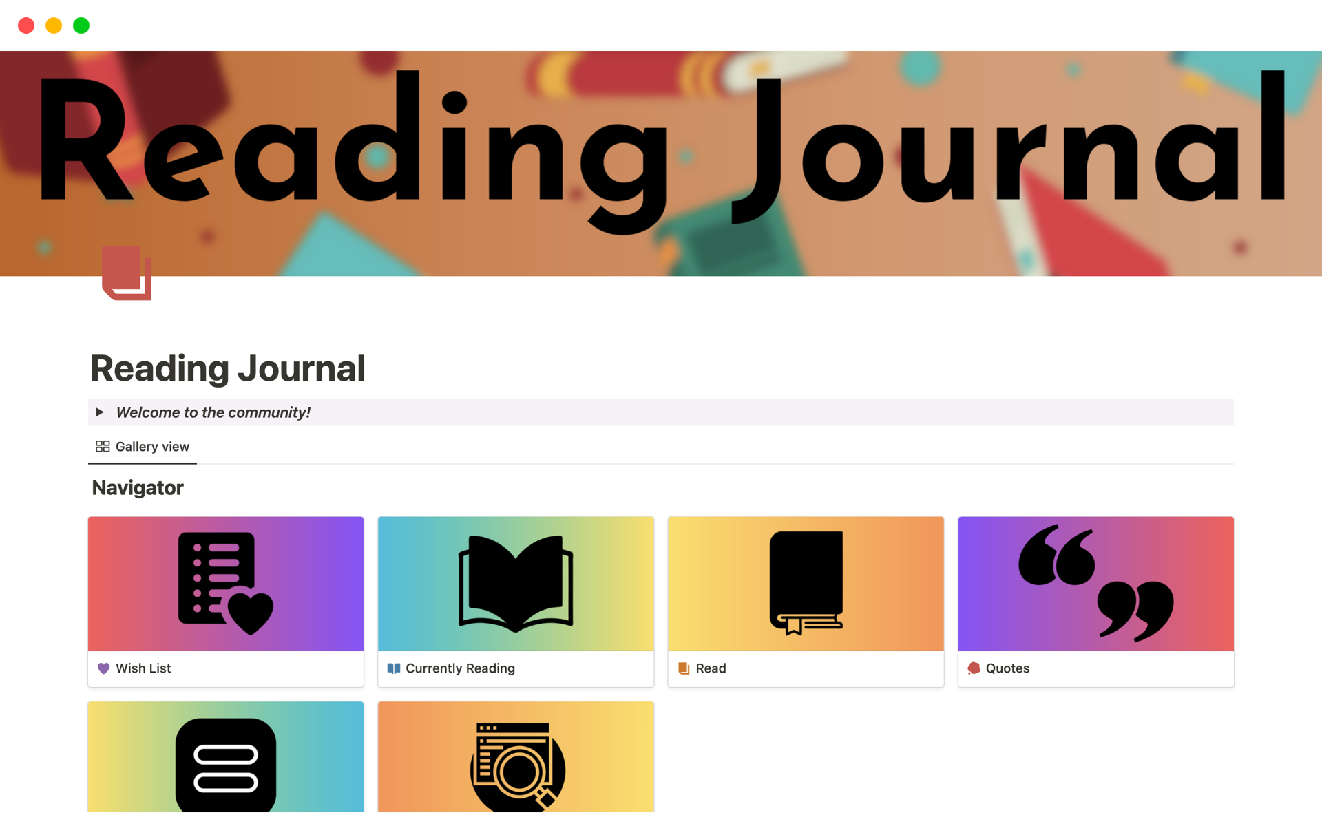 Aperçu du modèle de Reading Journal