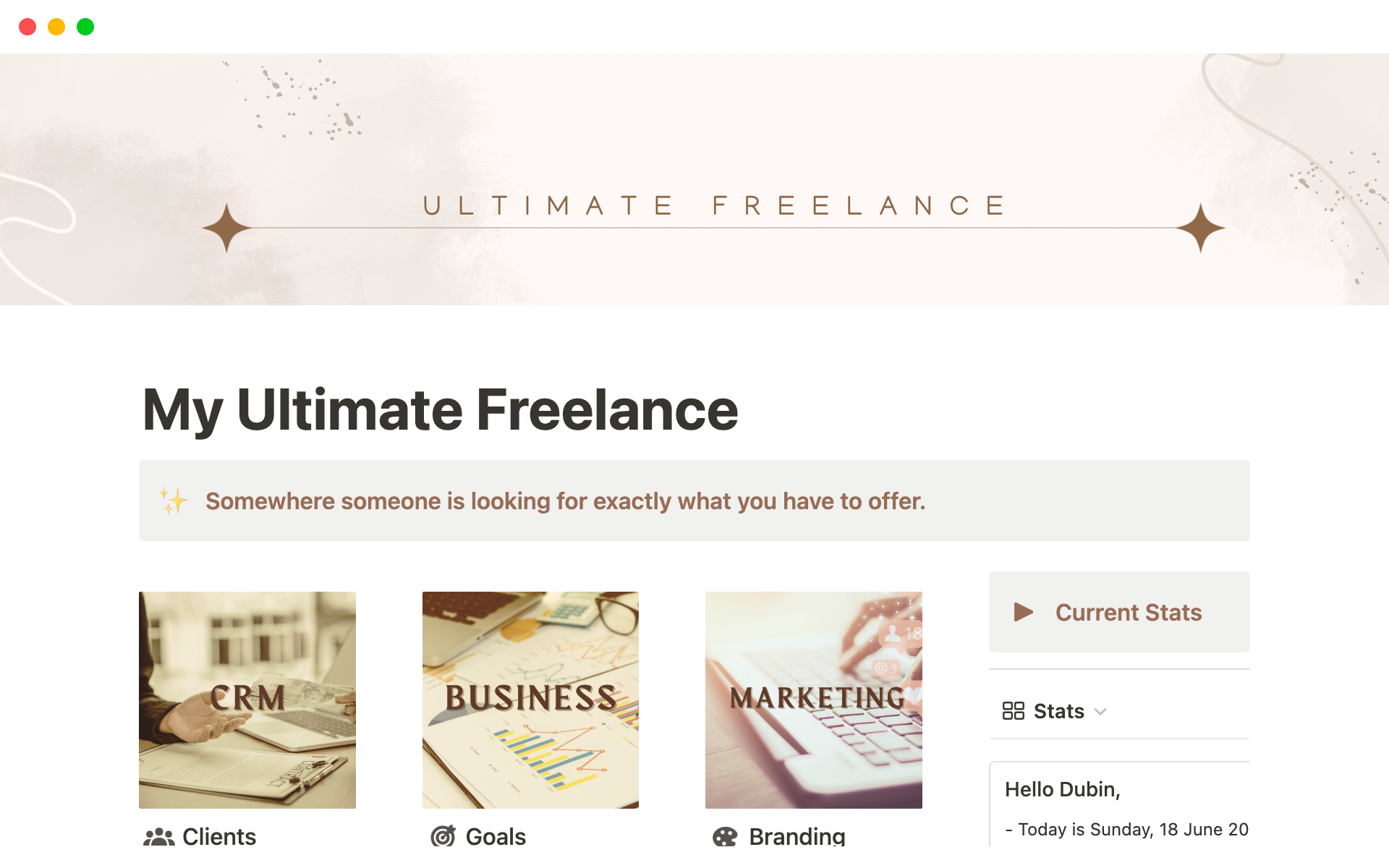 A template preview for The Best Ultimate Freelance Notion Template - All in one