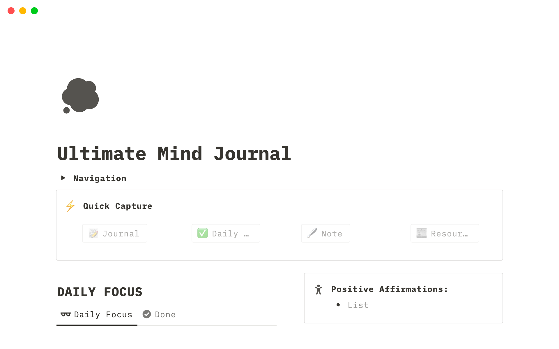 A simple Mind Journal to capture your personal growth and self-improvement.