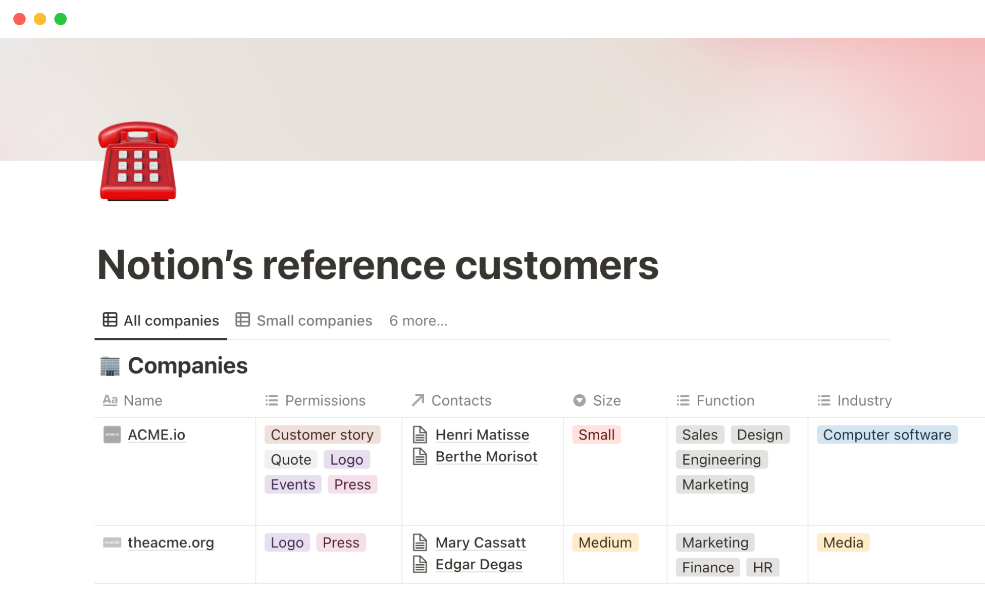 A template preview for Notion’s reference customers