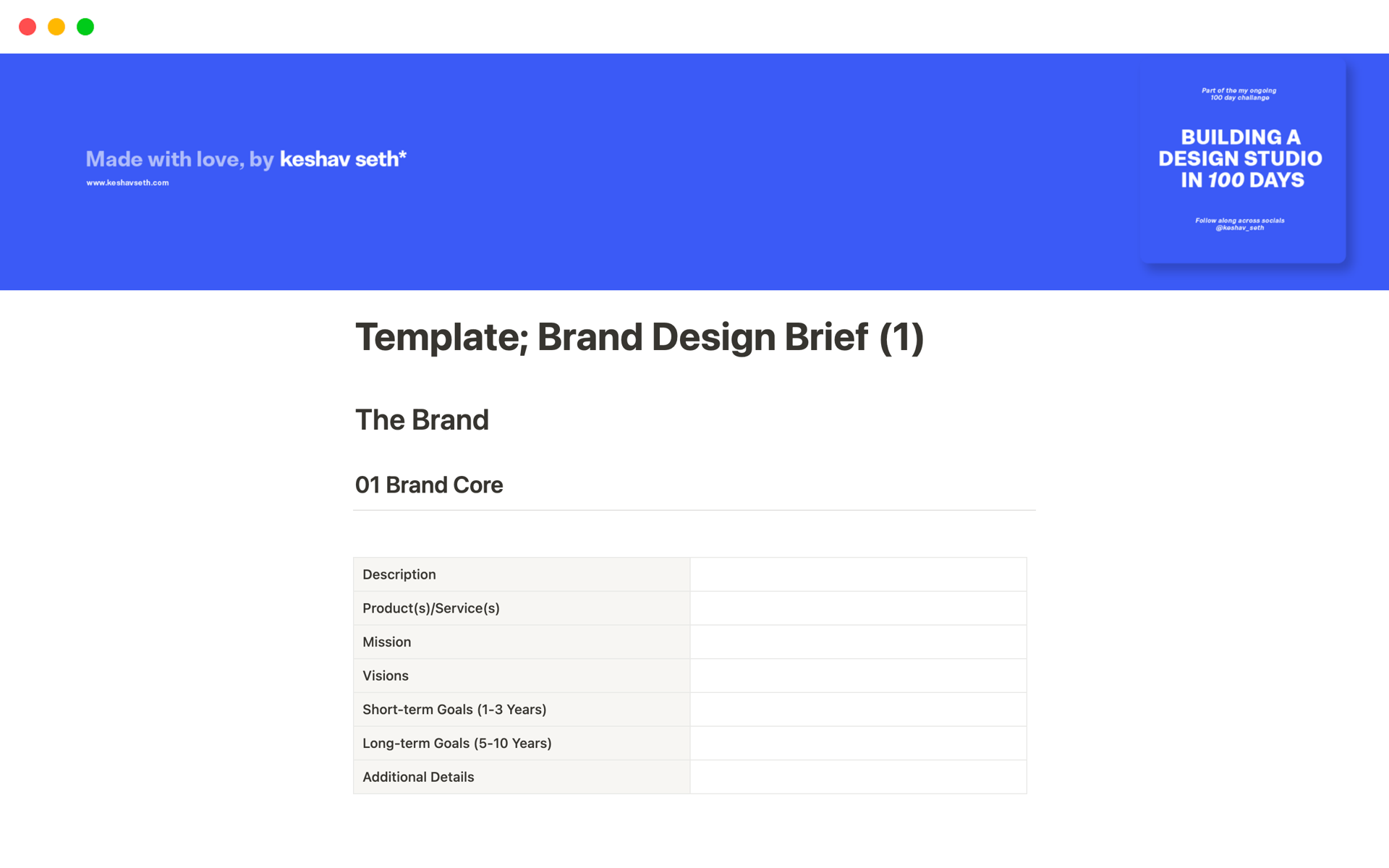 A template preview for Brand Design Brief