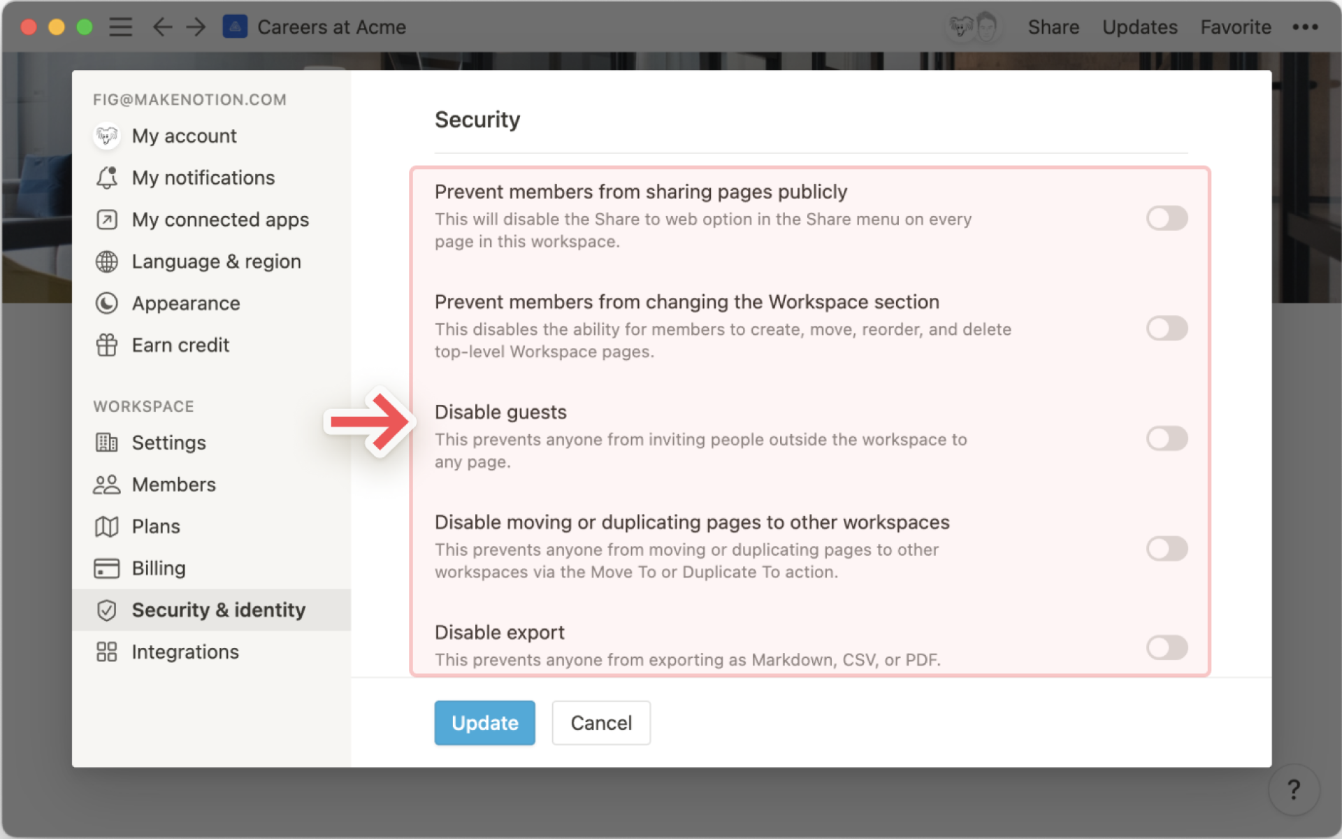 Guia para usar as configurações de compartilhamento e autorização do Notion  – Centro de ajuda do Notion