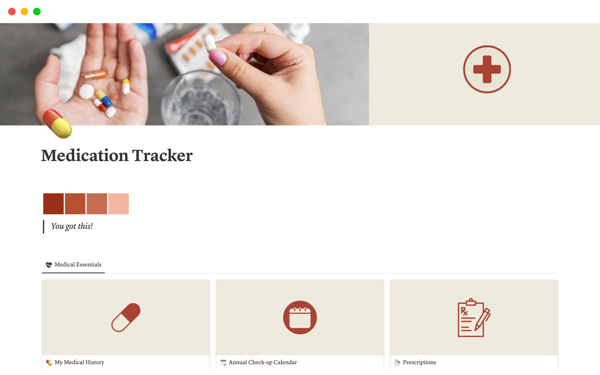 A template preview for Medication Tracker
