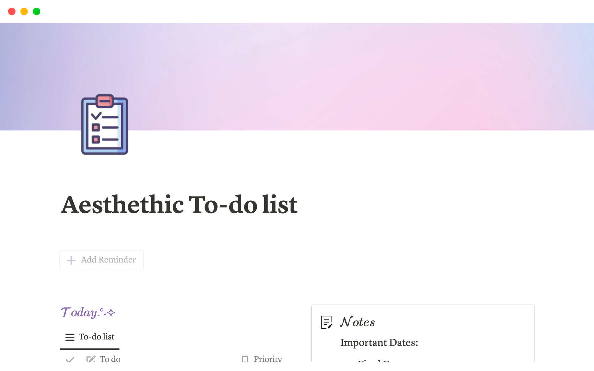 A template preview for Aesthethic To-do list