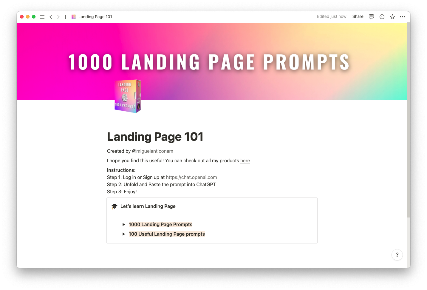 1000 landing page prompts template thumbnail