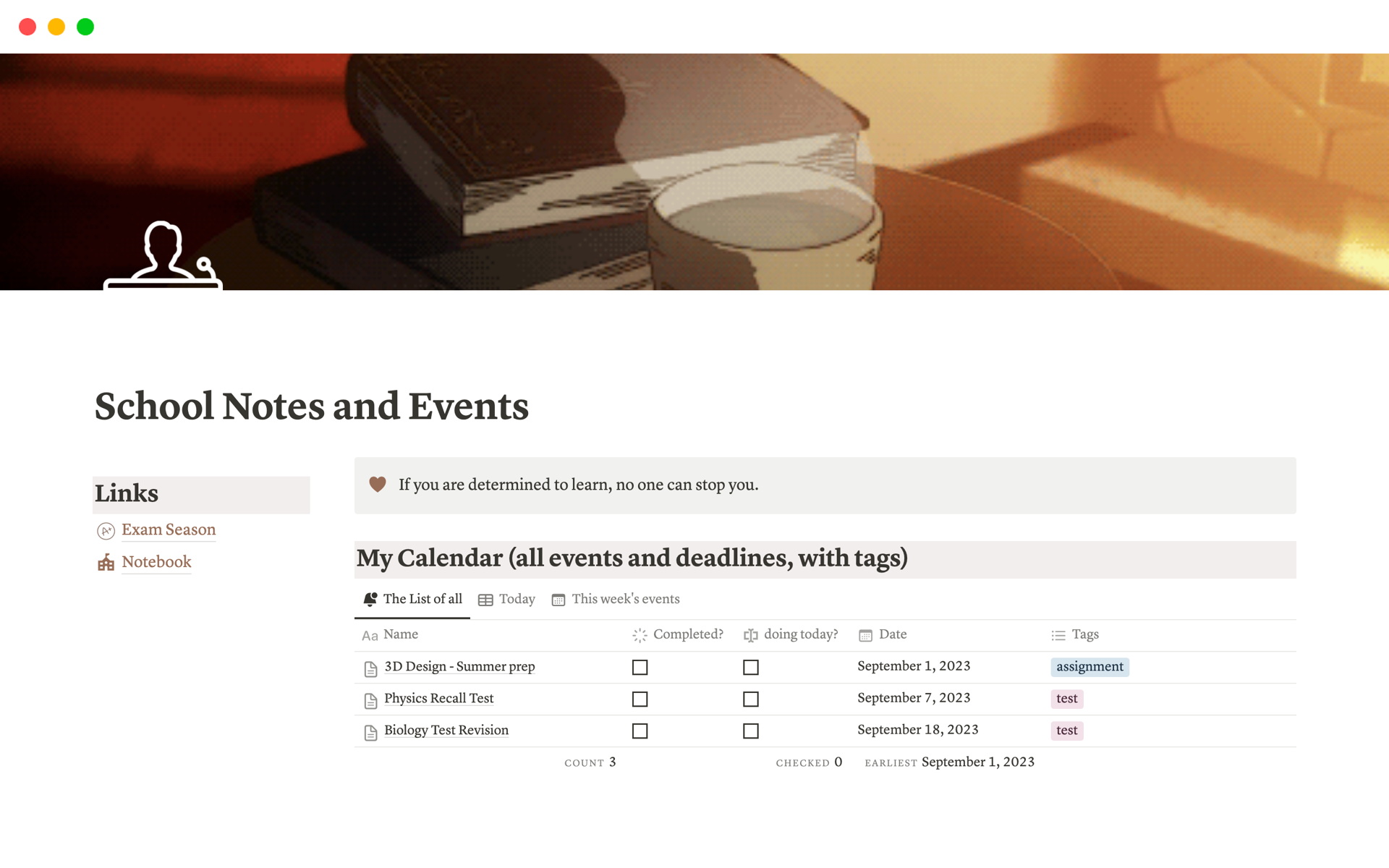 A template preview for School Notes and Events 