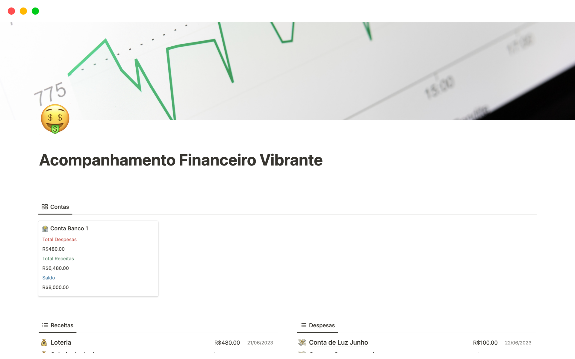 Acompanhamento Financeiro Vibrante Notion Template