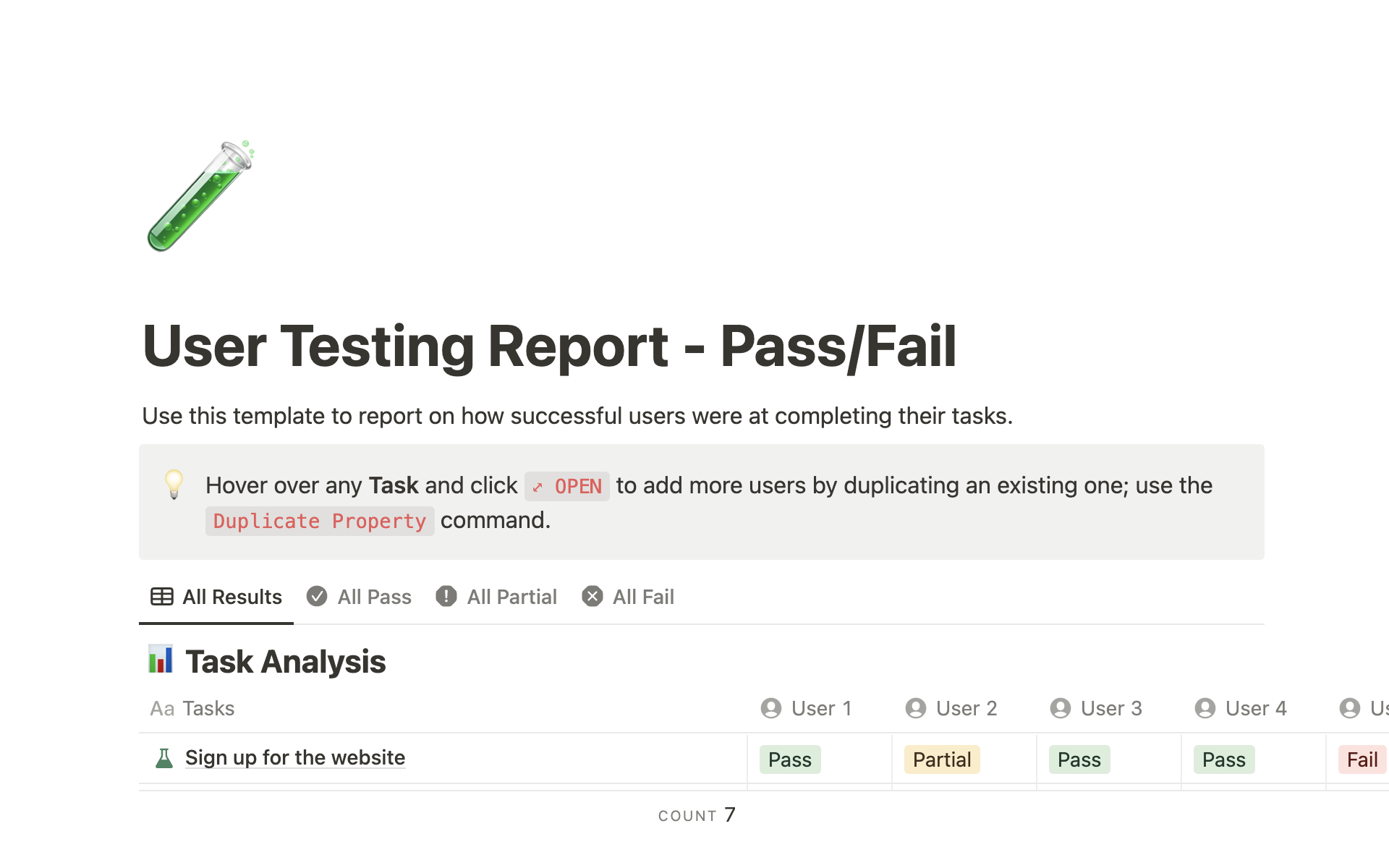 A template preview for User Testing Report