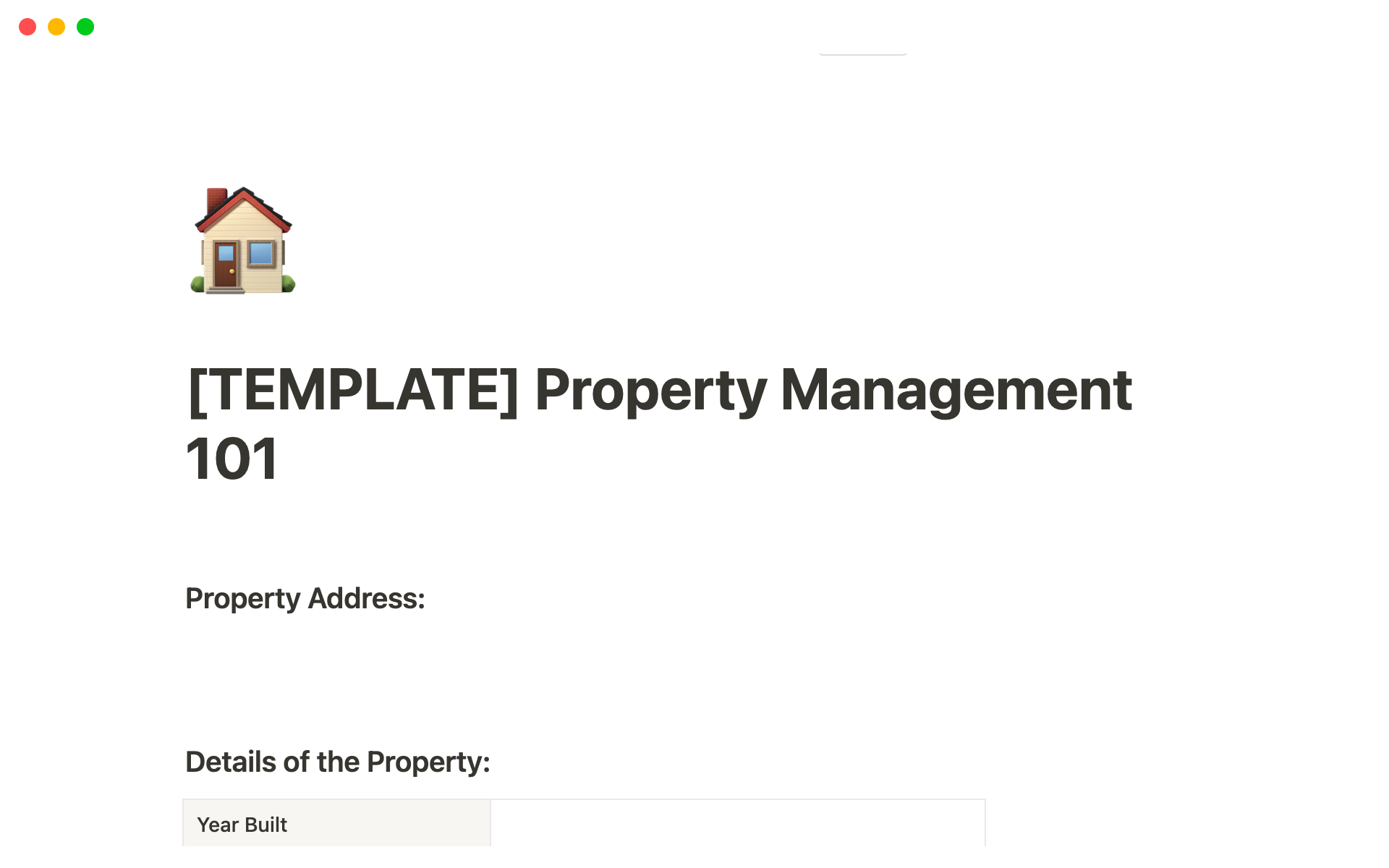 A template preview for Property Management 101