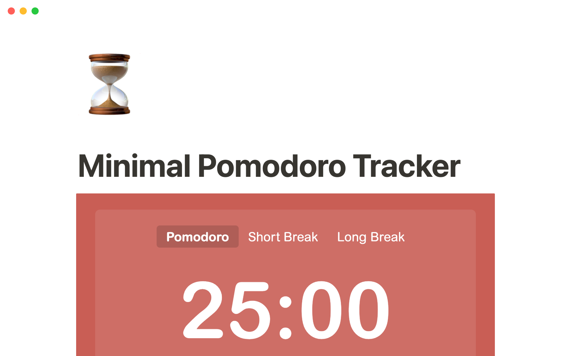 A template preview for Minimal pomodoro tracker