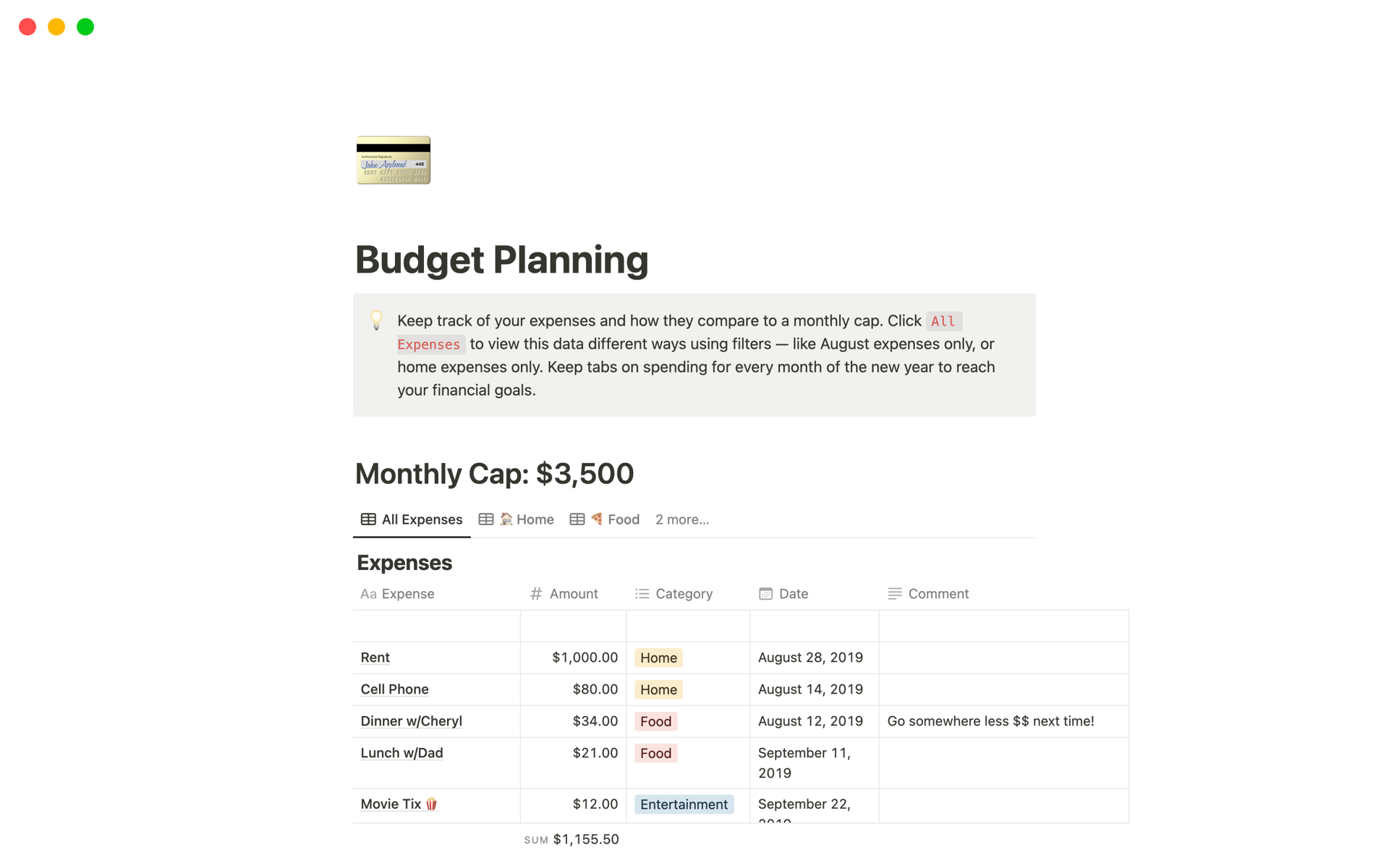 Budget Planning Notion Template