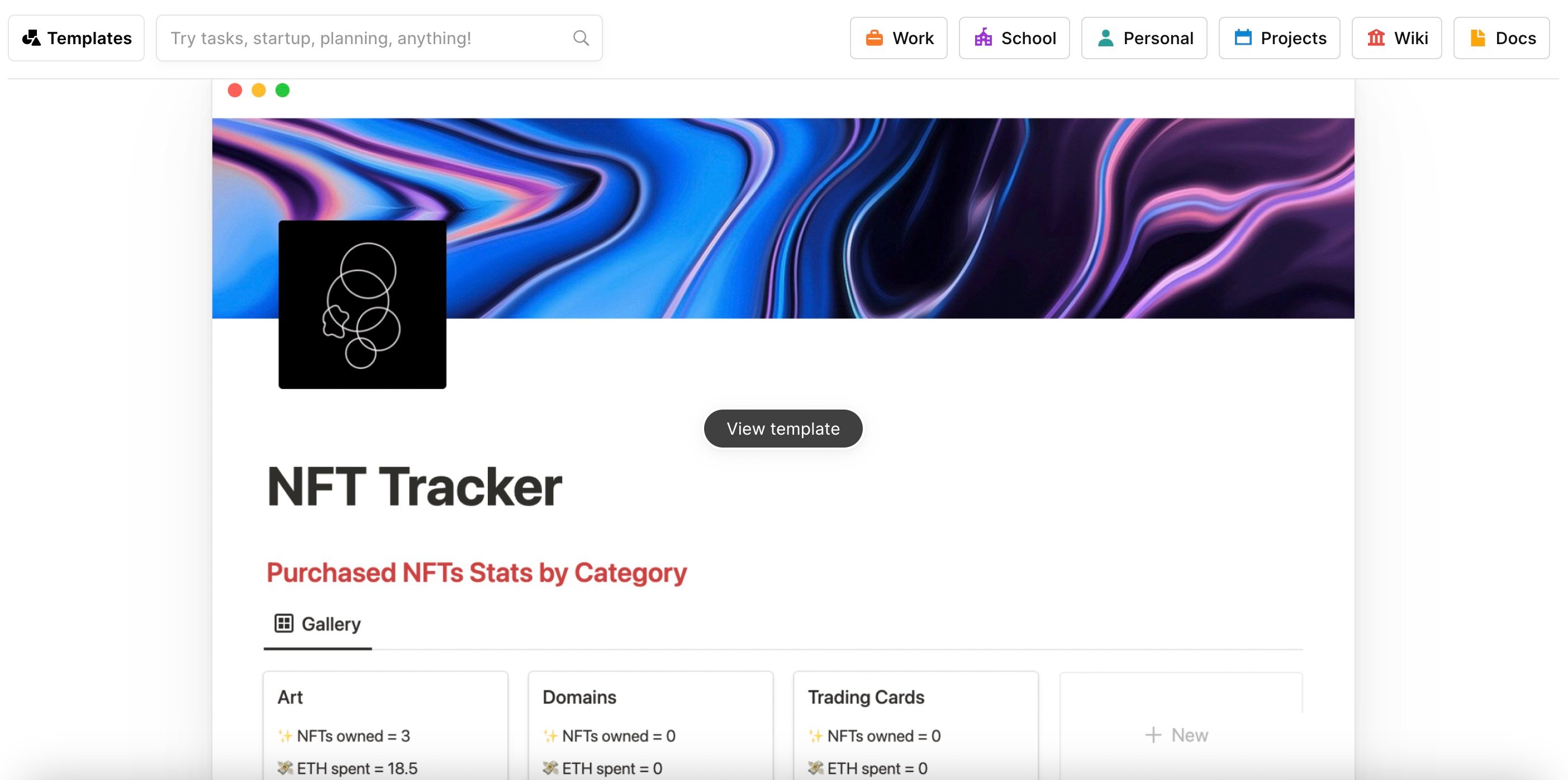 NFT tracker template