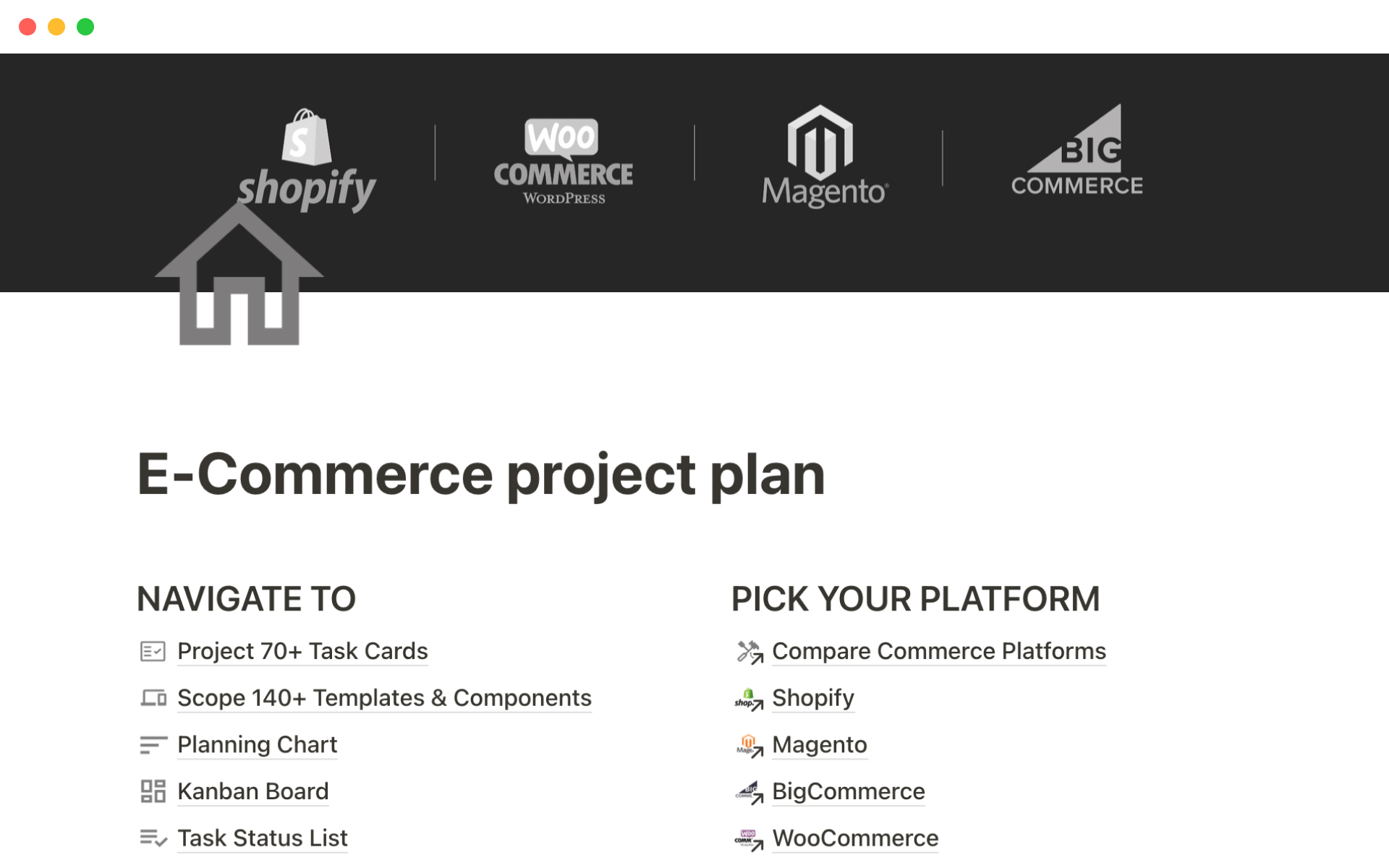 A template preview for E-Commerce project plan