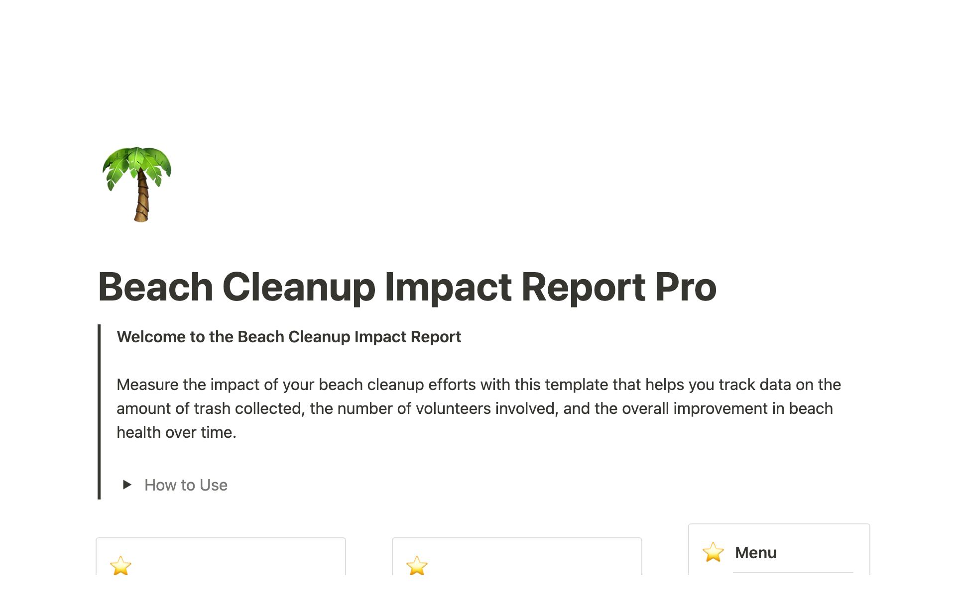 A template preview for Beach Cleanup Impact Report