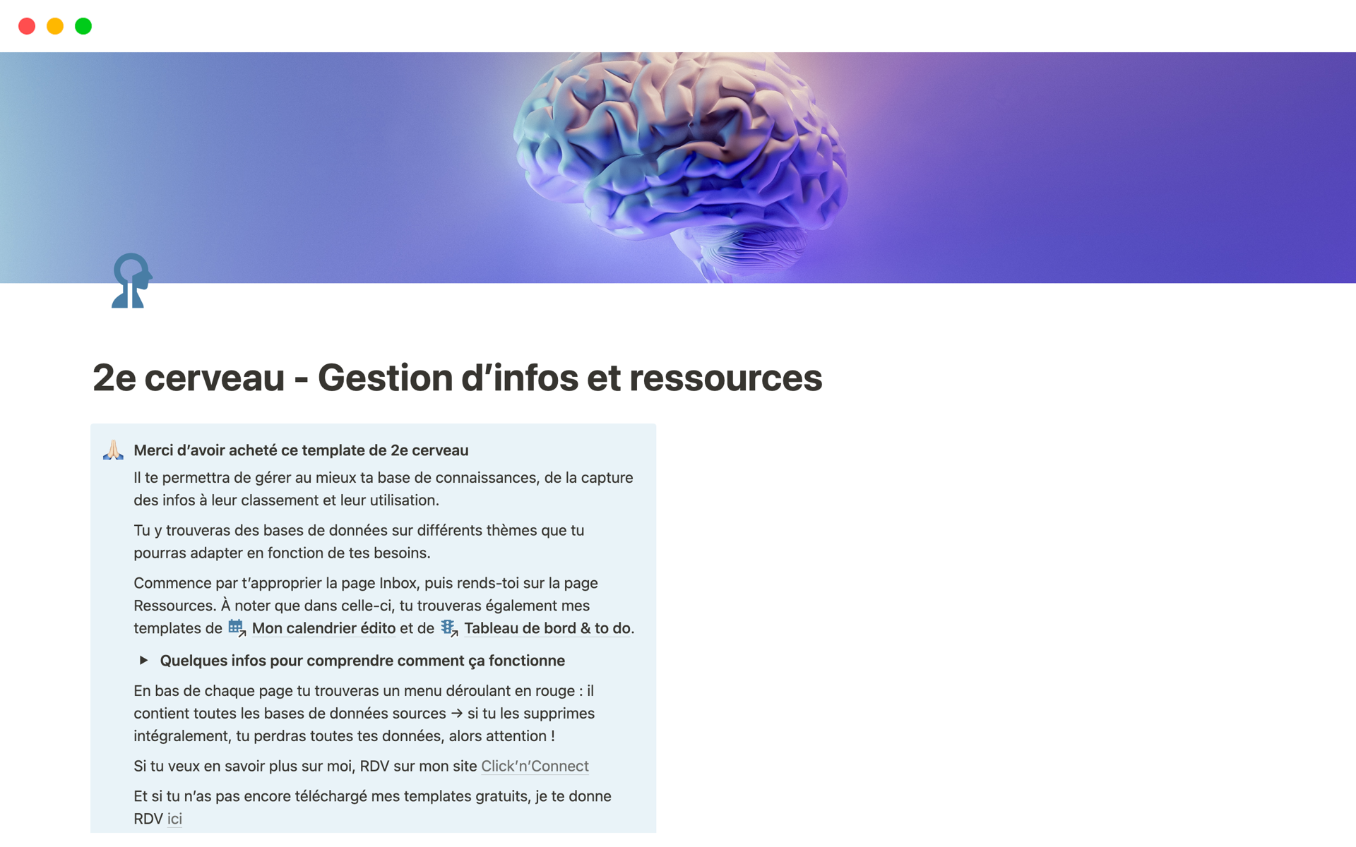 A template preview for 2e cerveau - Gestion d’infos et ressources