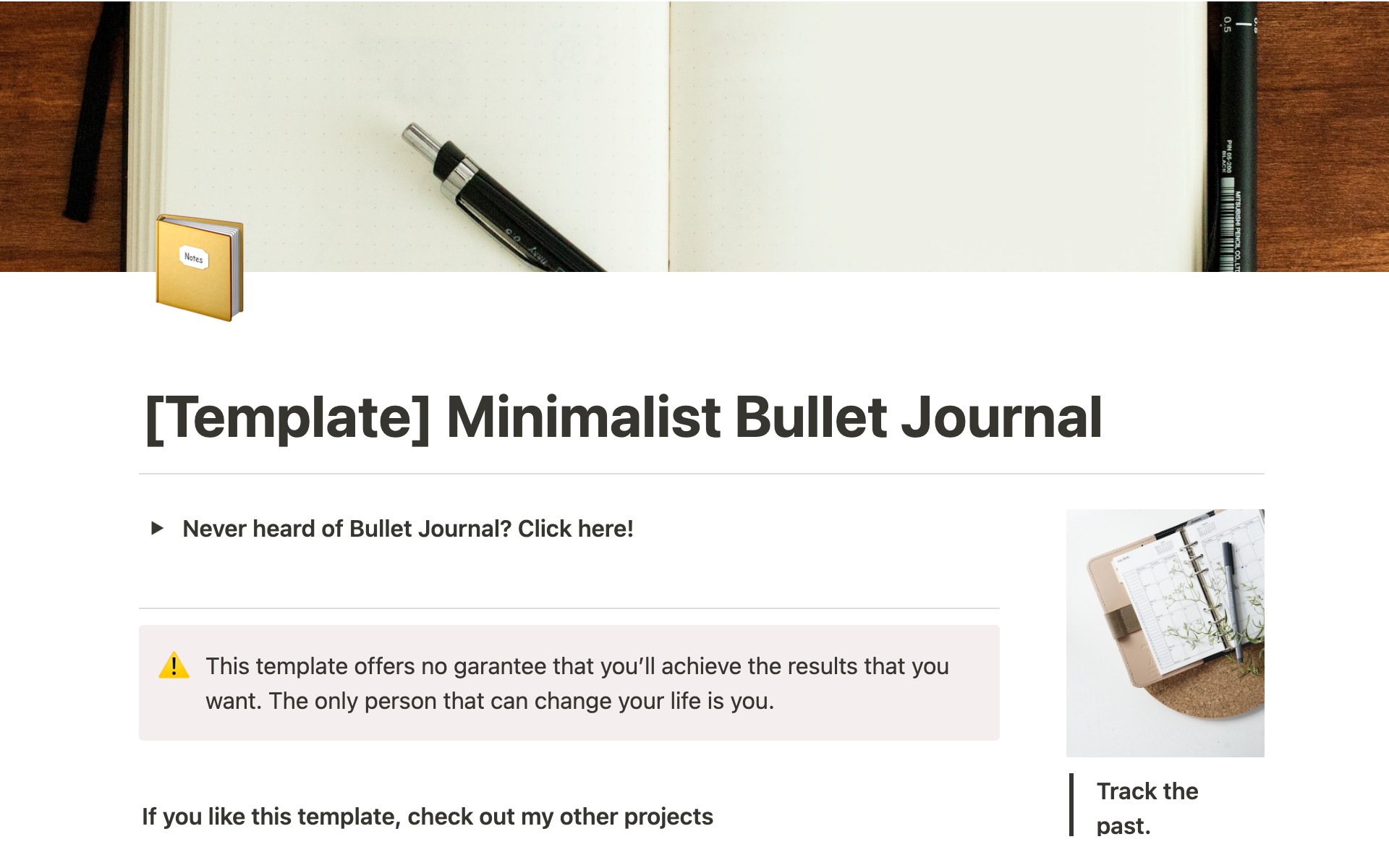 Eine Vorlagenvorschau für Minimalist Bullet Journal Template