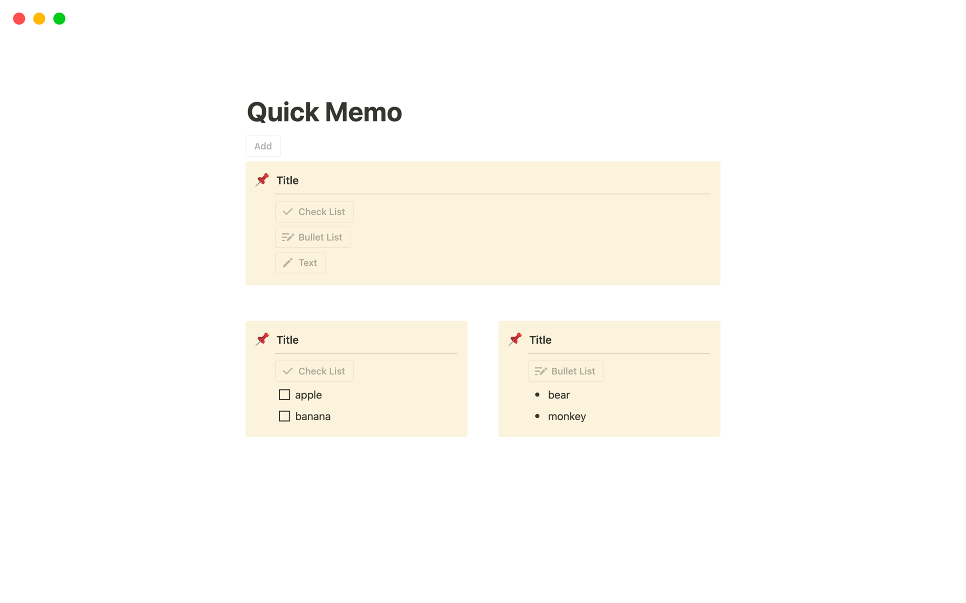 A template preview for A Simple One-Page Quick Memo Notion Template