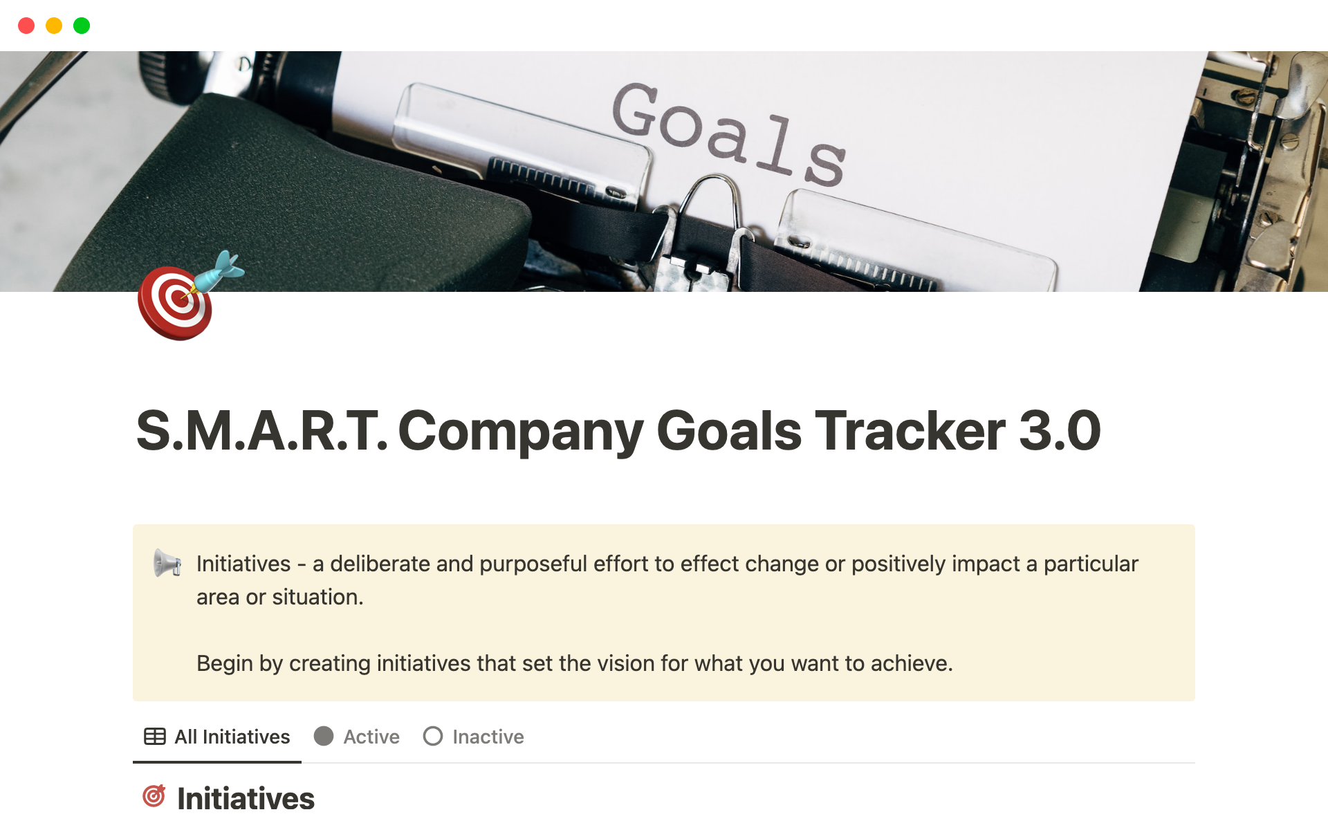 Eine Vorlagenvorschau für SMART Company Goals Tracker 3.0