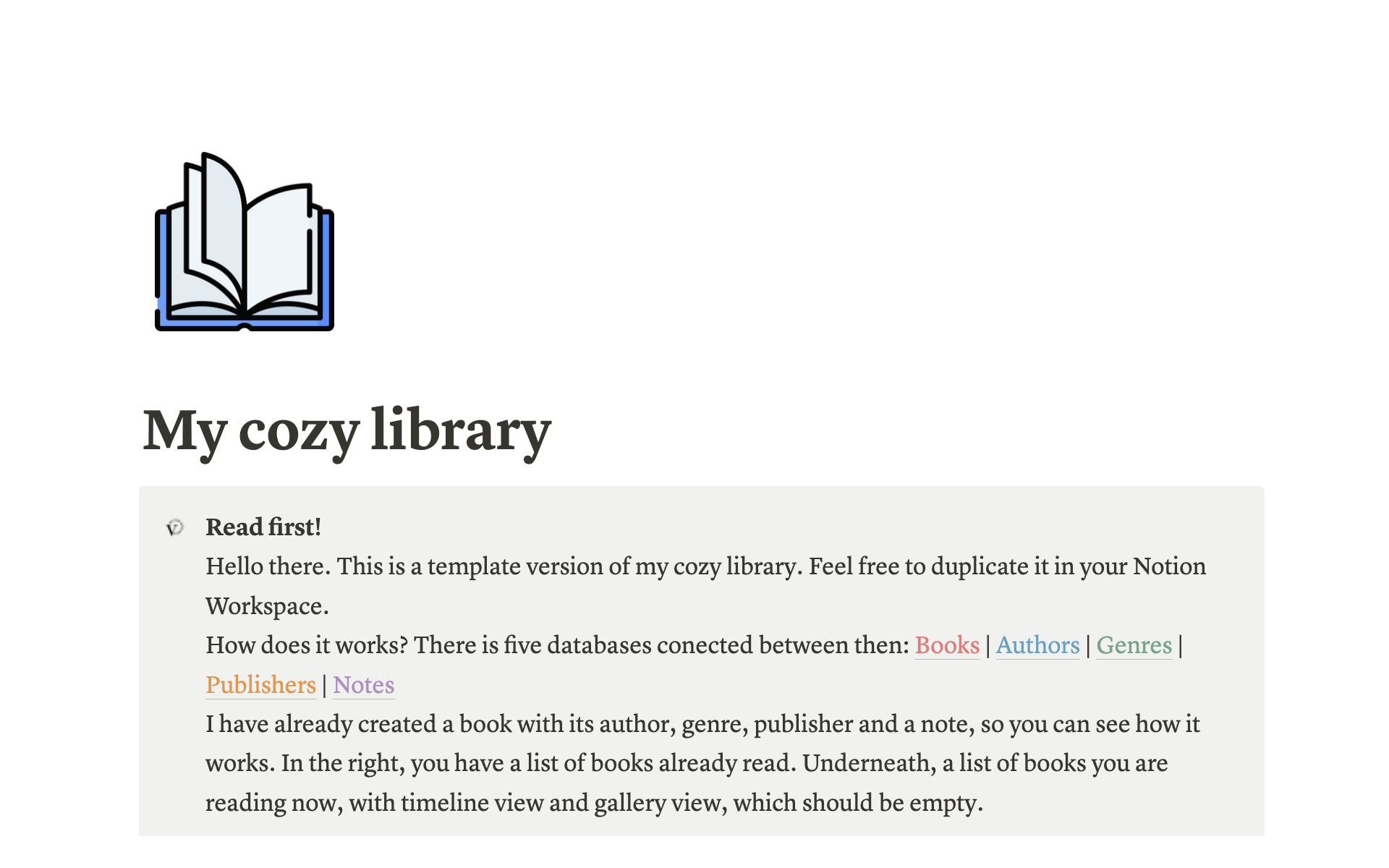 A template preview for My Cozy Library