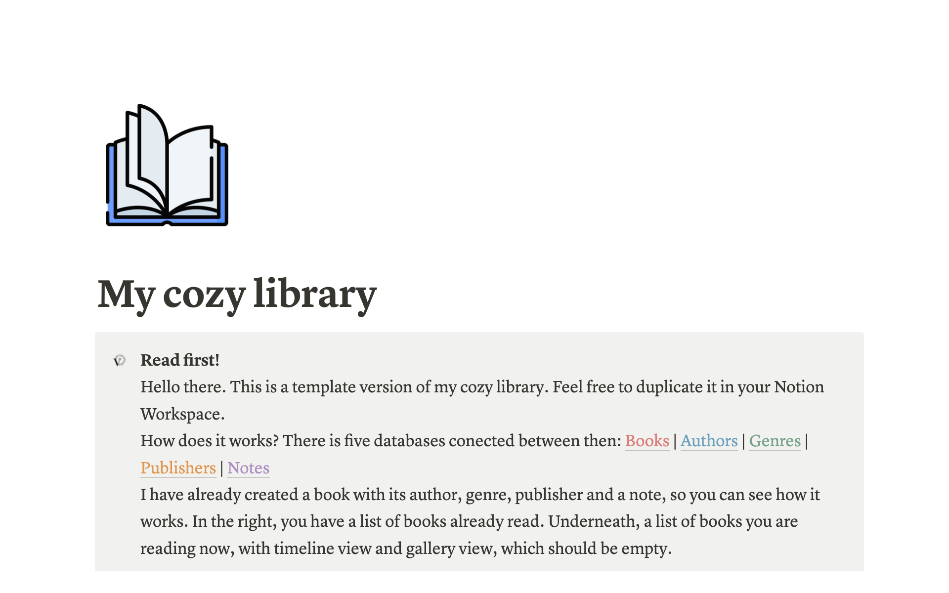 My Cozy Library Notion Template