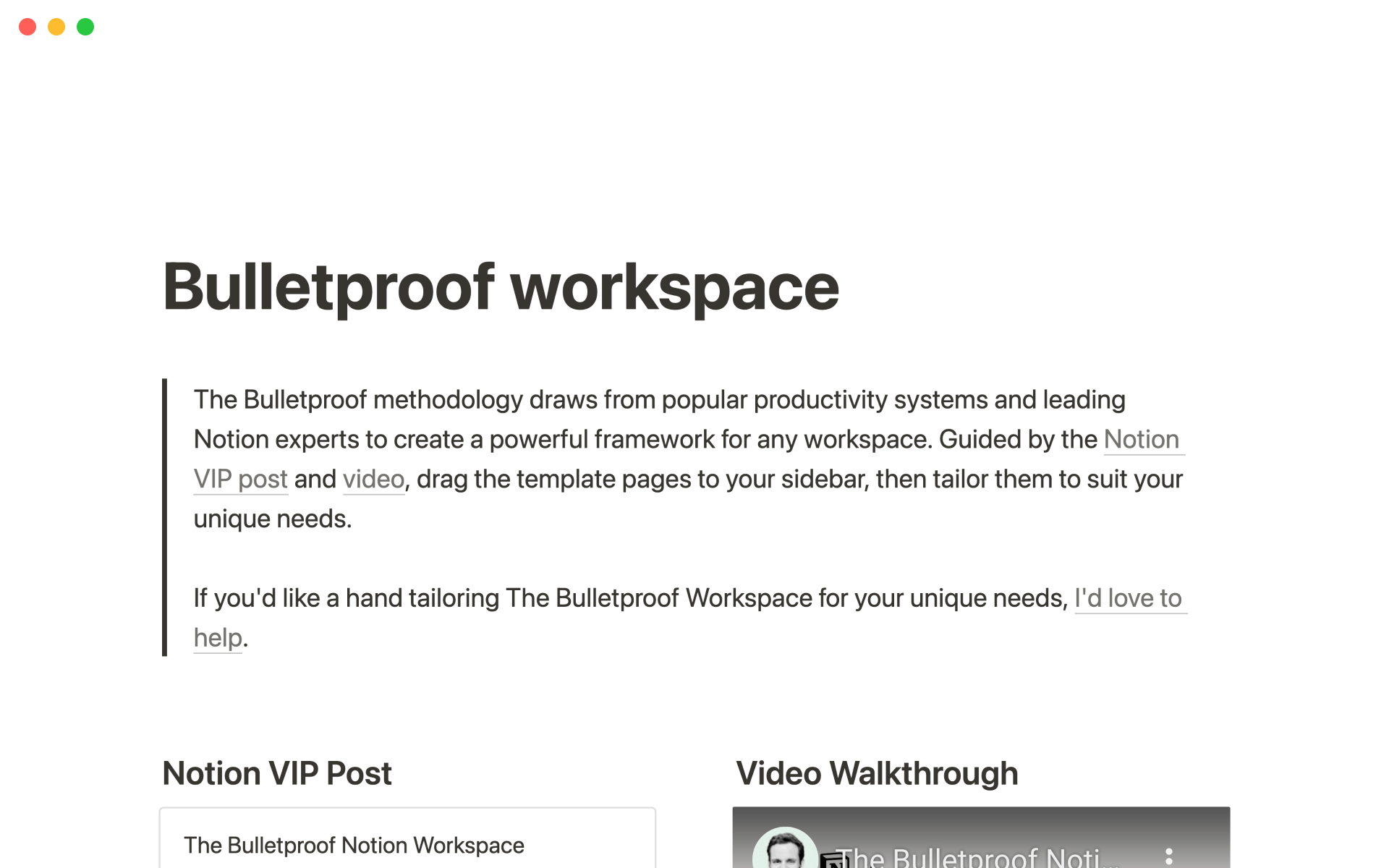 A template preview for Bulletproof workspace