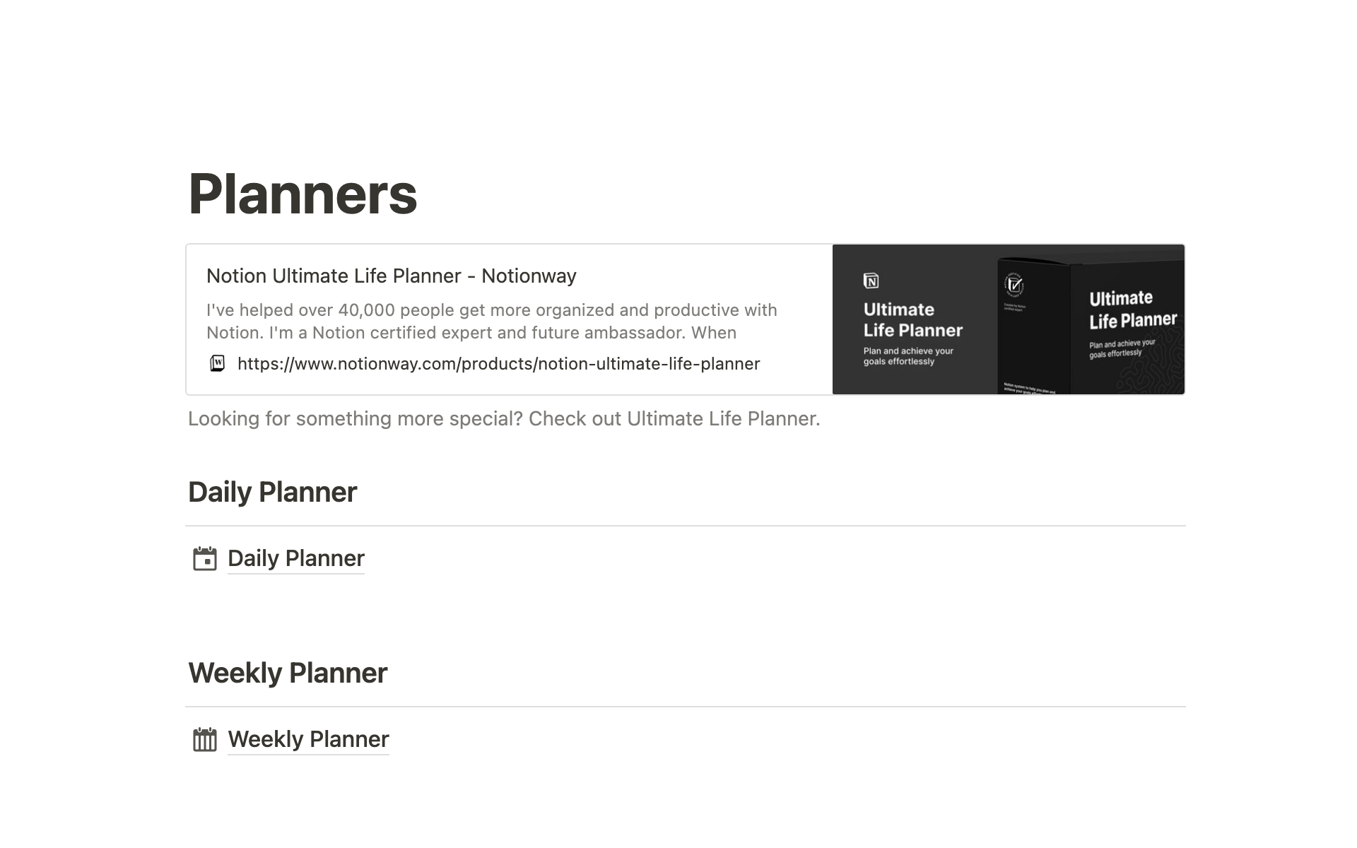 A template preview for Notion Planners