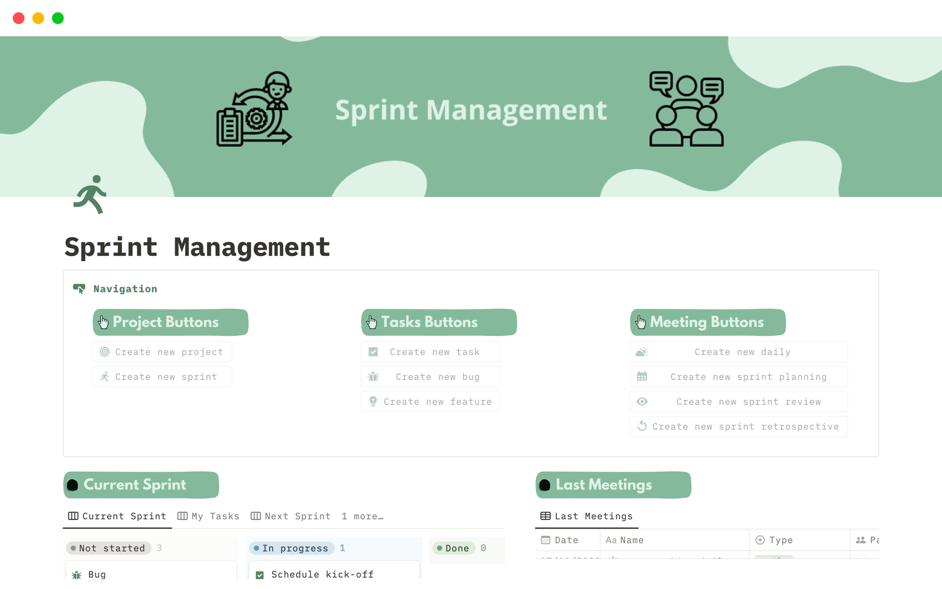 A template preview for Simple Sprint Management