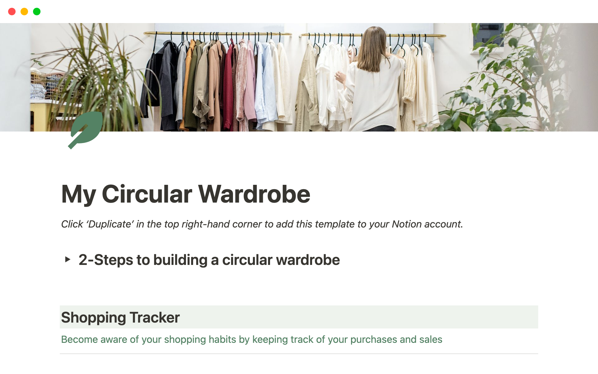 A template preview for My Circular Wardrobe