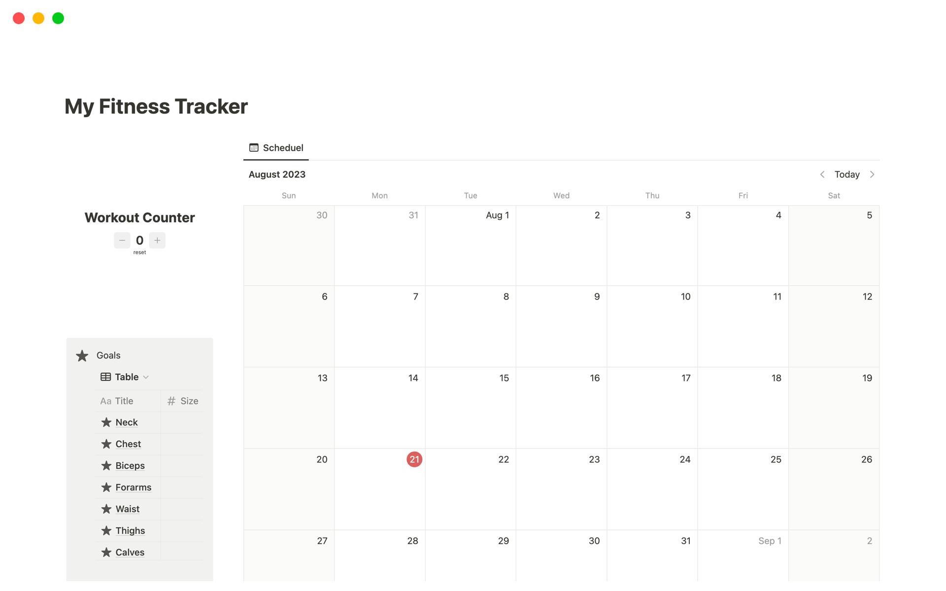 My Fitness Tracker Notion Template