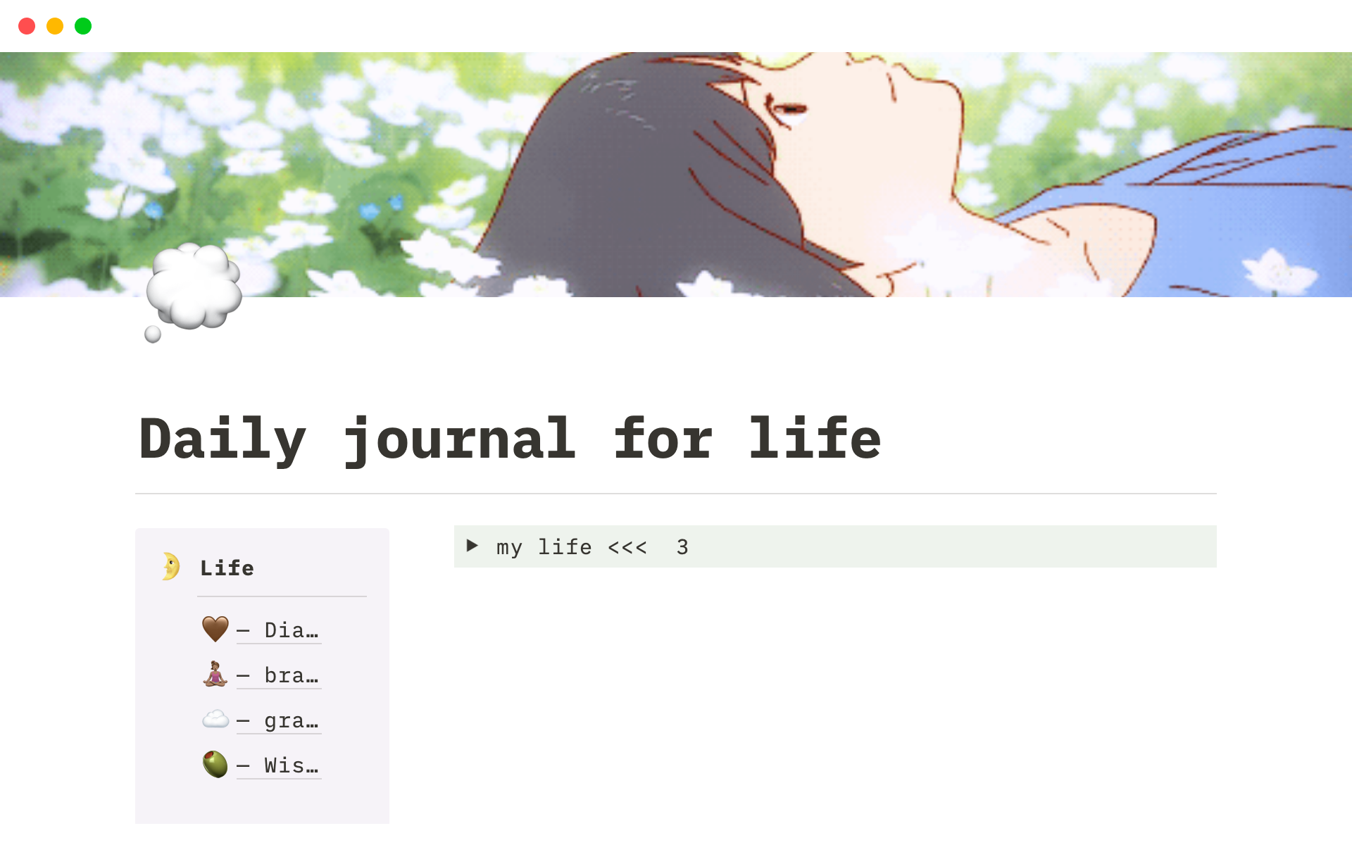 A template preview for Daily journal