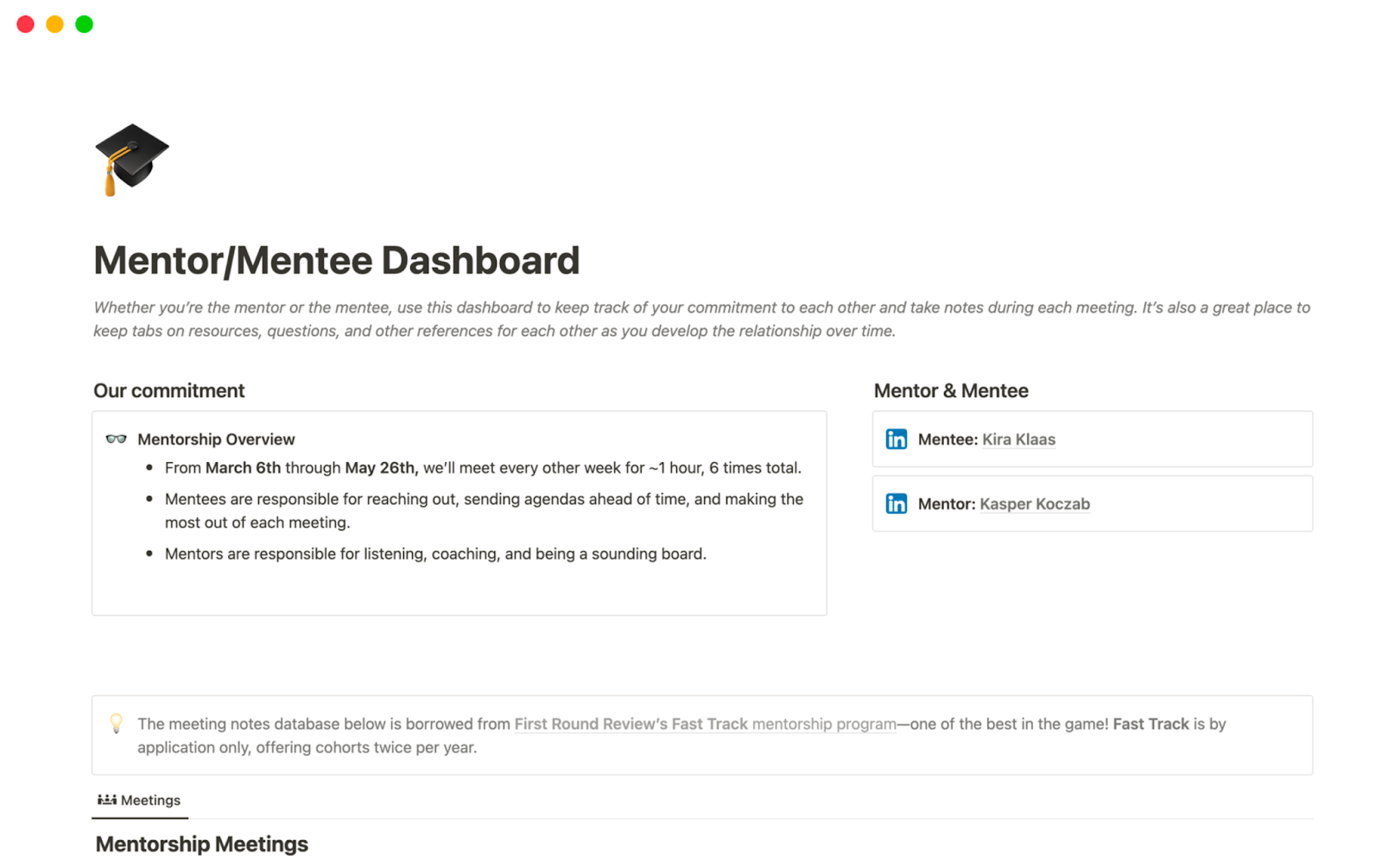 Mentor/Mentee dashboard template