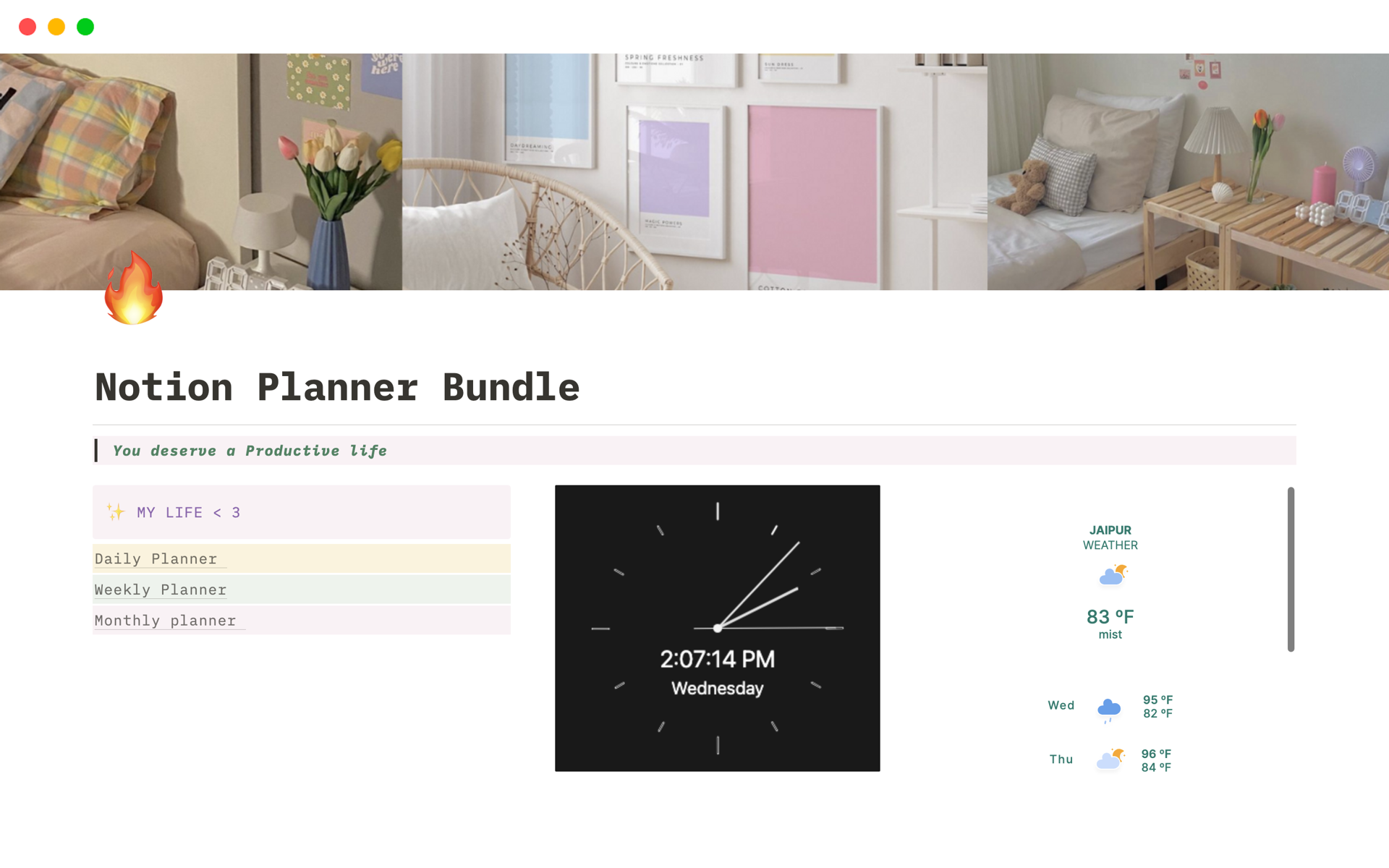 You'll get 3 separate dashboards that contain daily, weekly, and monthly planners. 

