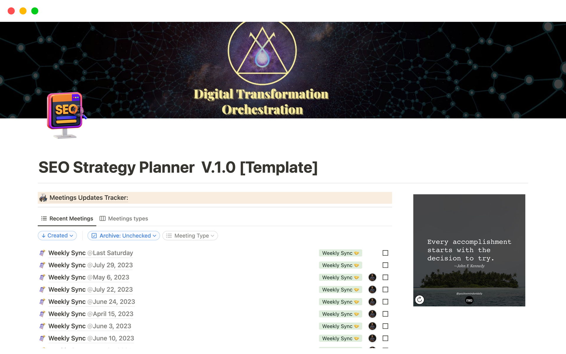 A template preview for SEO Strategy Planner