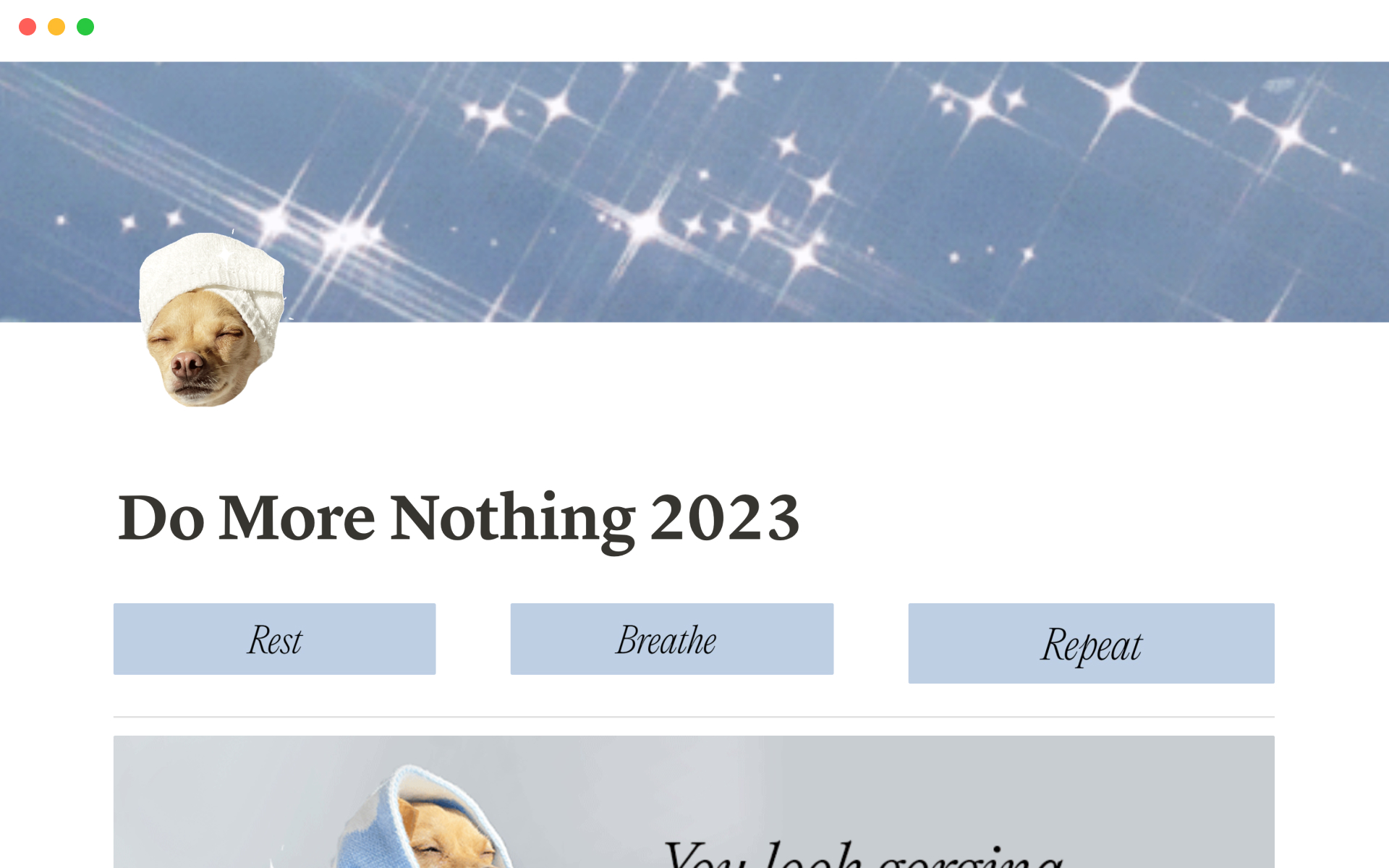 A template preview for Do More Nothing 2023