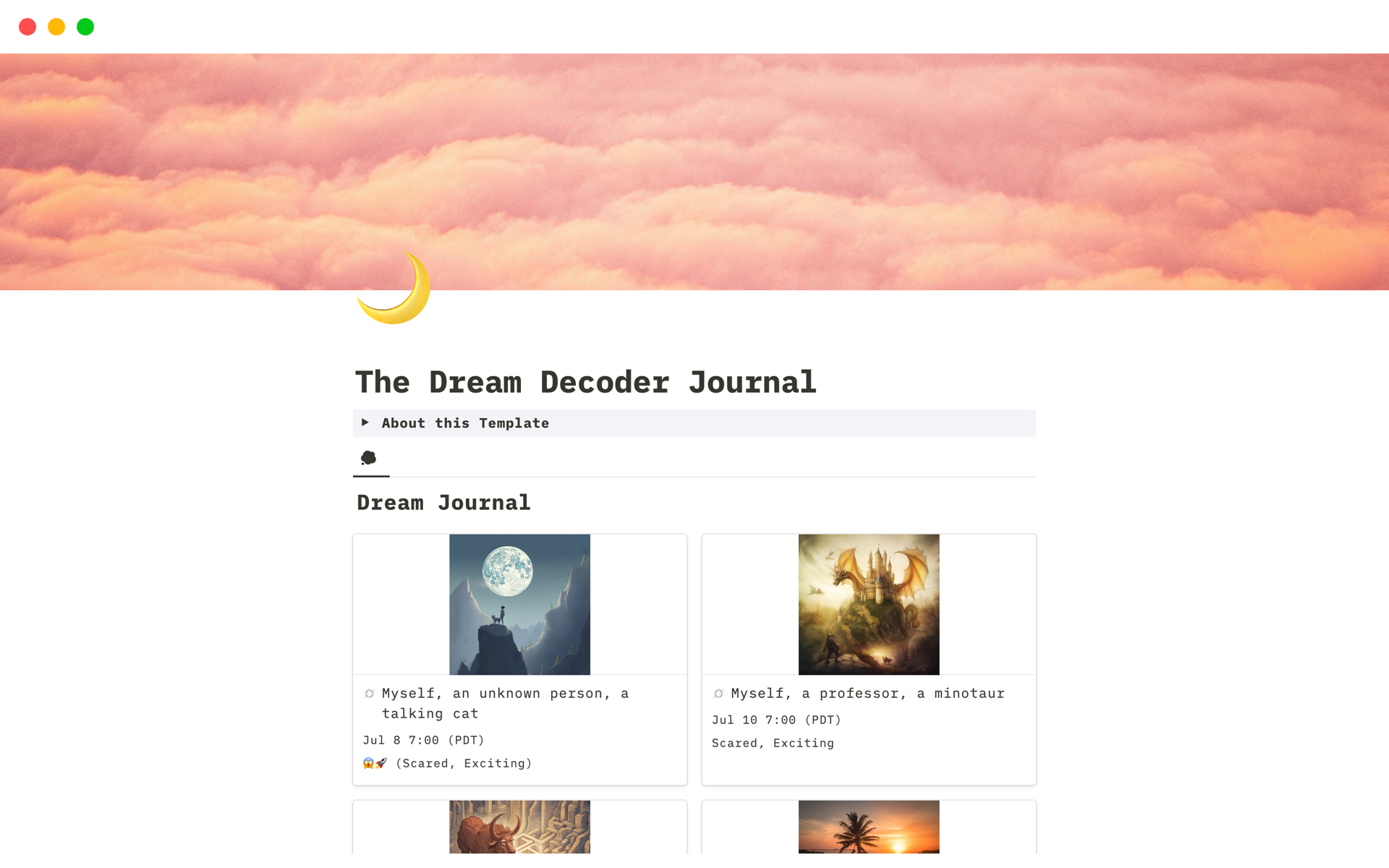 A template preview for The Dream Decoder Journal