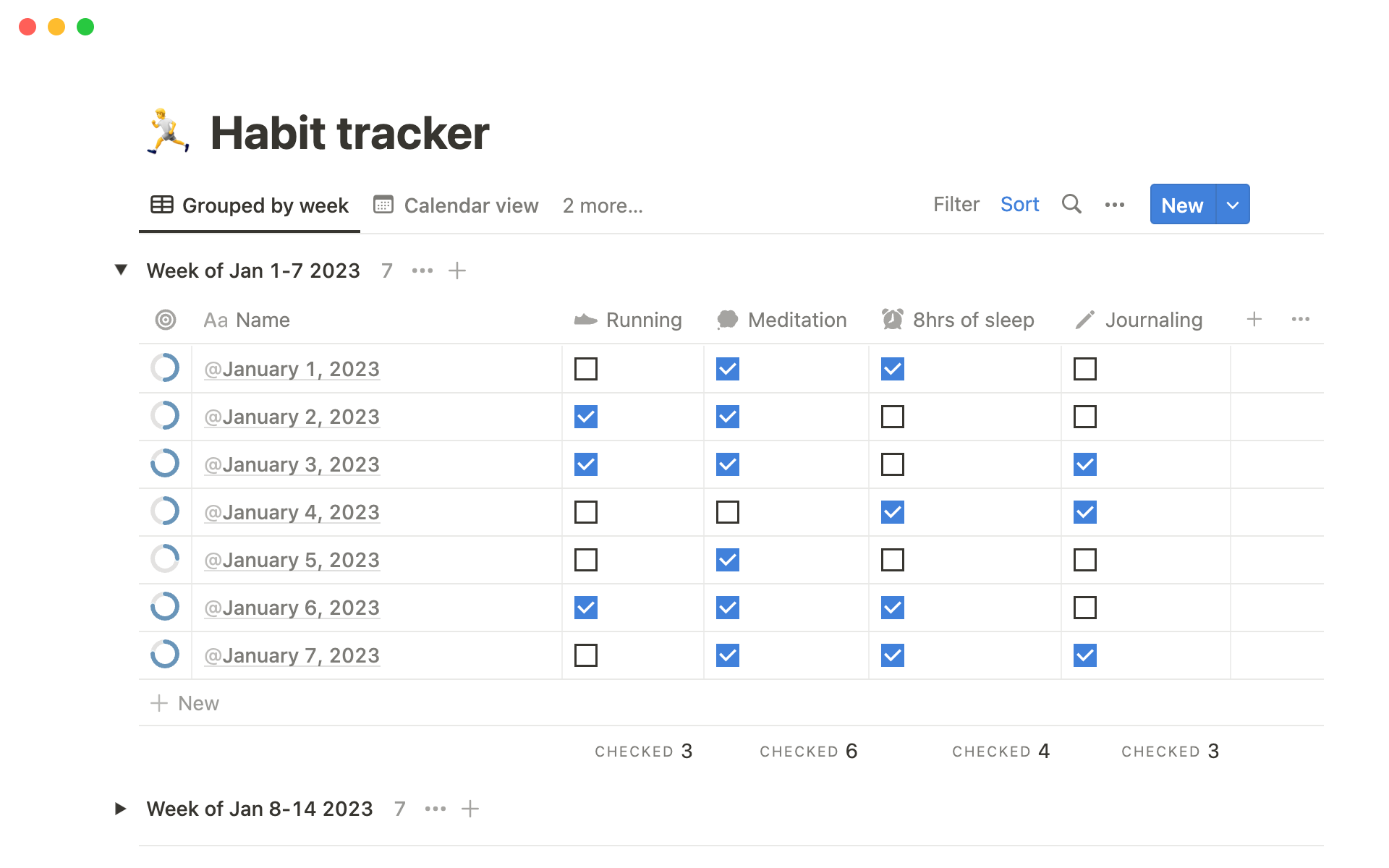 A template preview for Notion's habit tracker