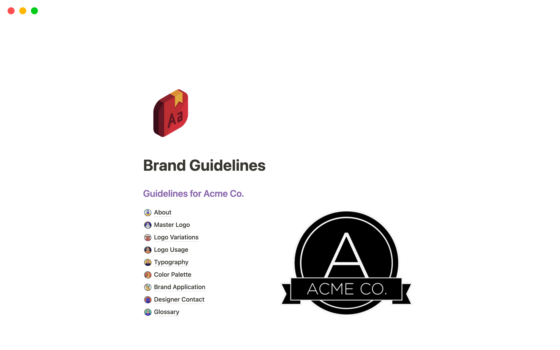 A template preview for Brand Guidelines