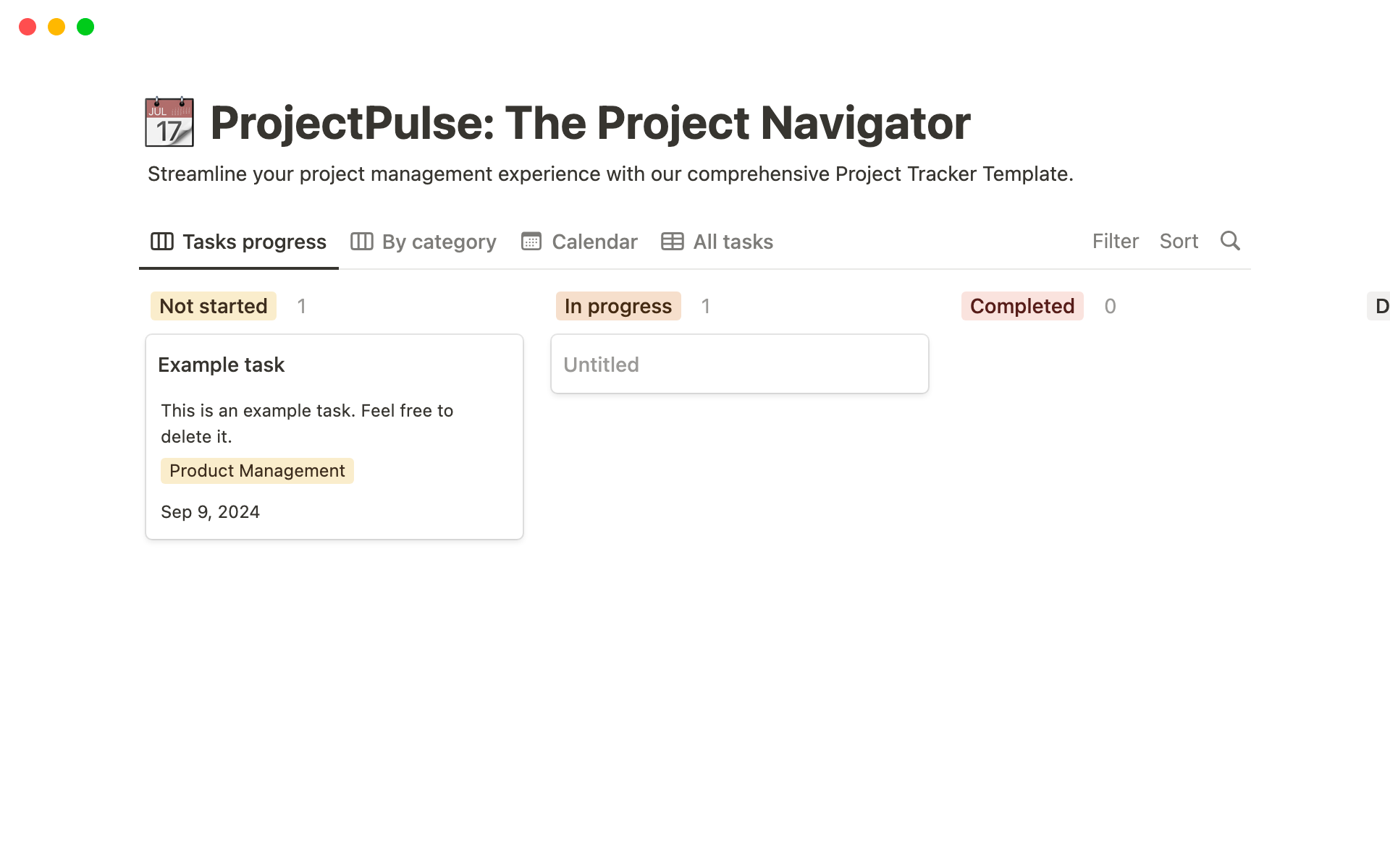 A template preview for ProjectPulse: The Project Navigator