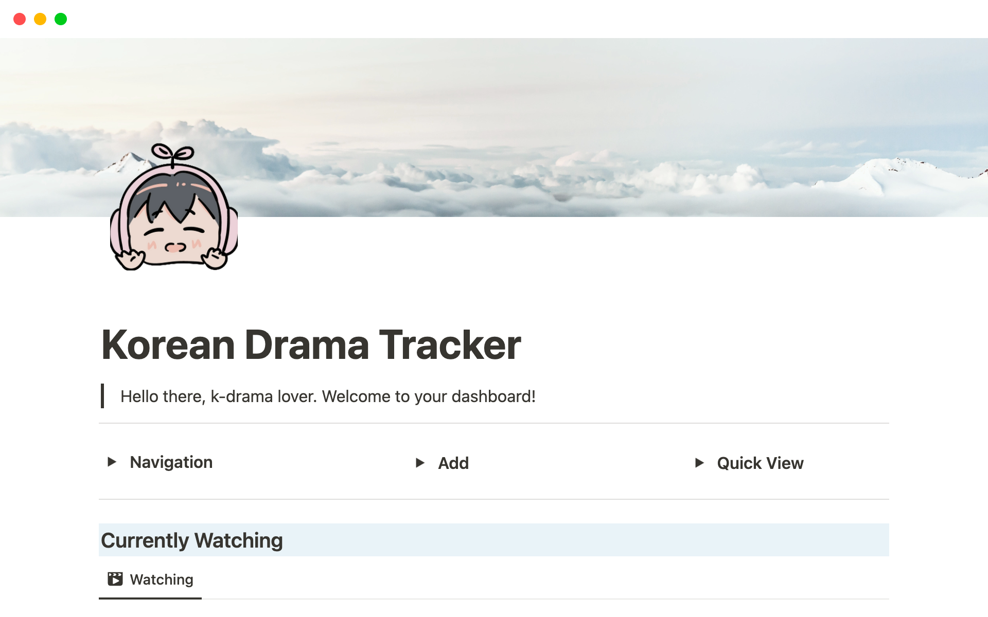 A template preview for K-drama Tracker