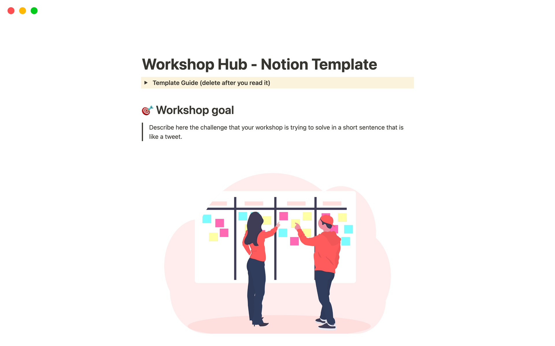 A template preview for Workshop Hub