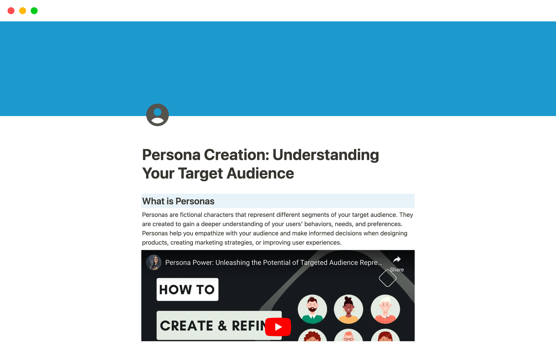 Eine Vorlagenvorschau für Persona: Understanding Your Target Audience