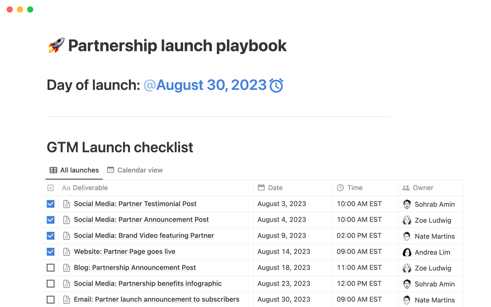 Partner launch playbook template