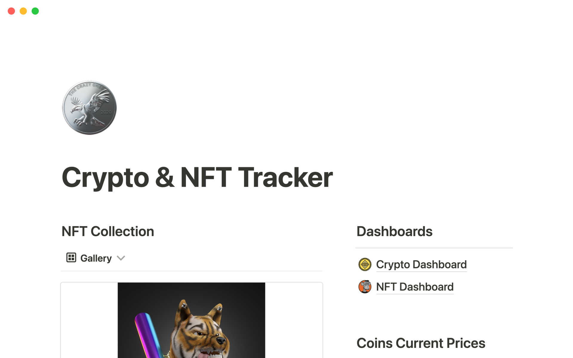 Track your crypto portfolio and your NFT collection/wishlist.