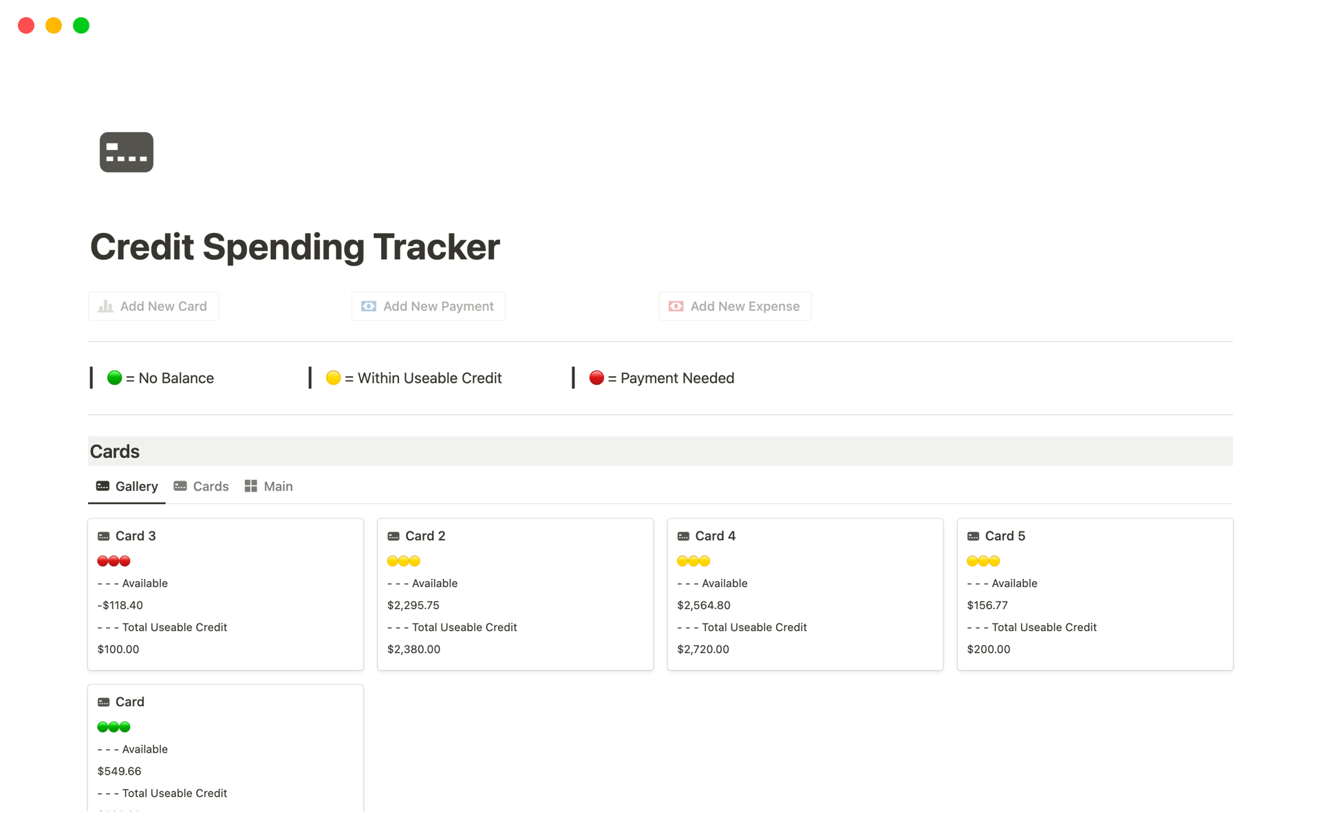 A template preview for Credit Card Spending Tracker
