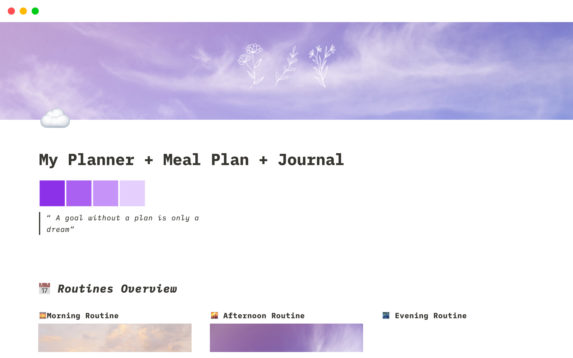 A template preview for Simple Daily Planner 