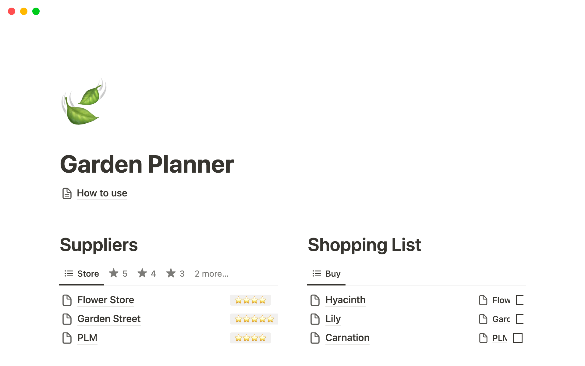 A template preview for Garden Planner