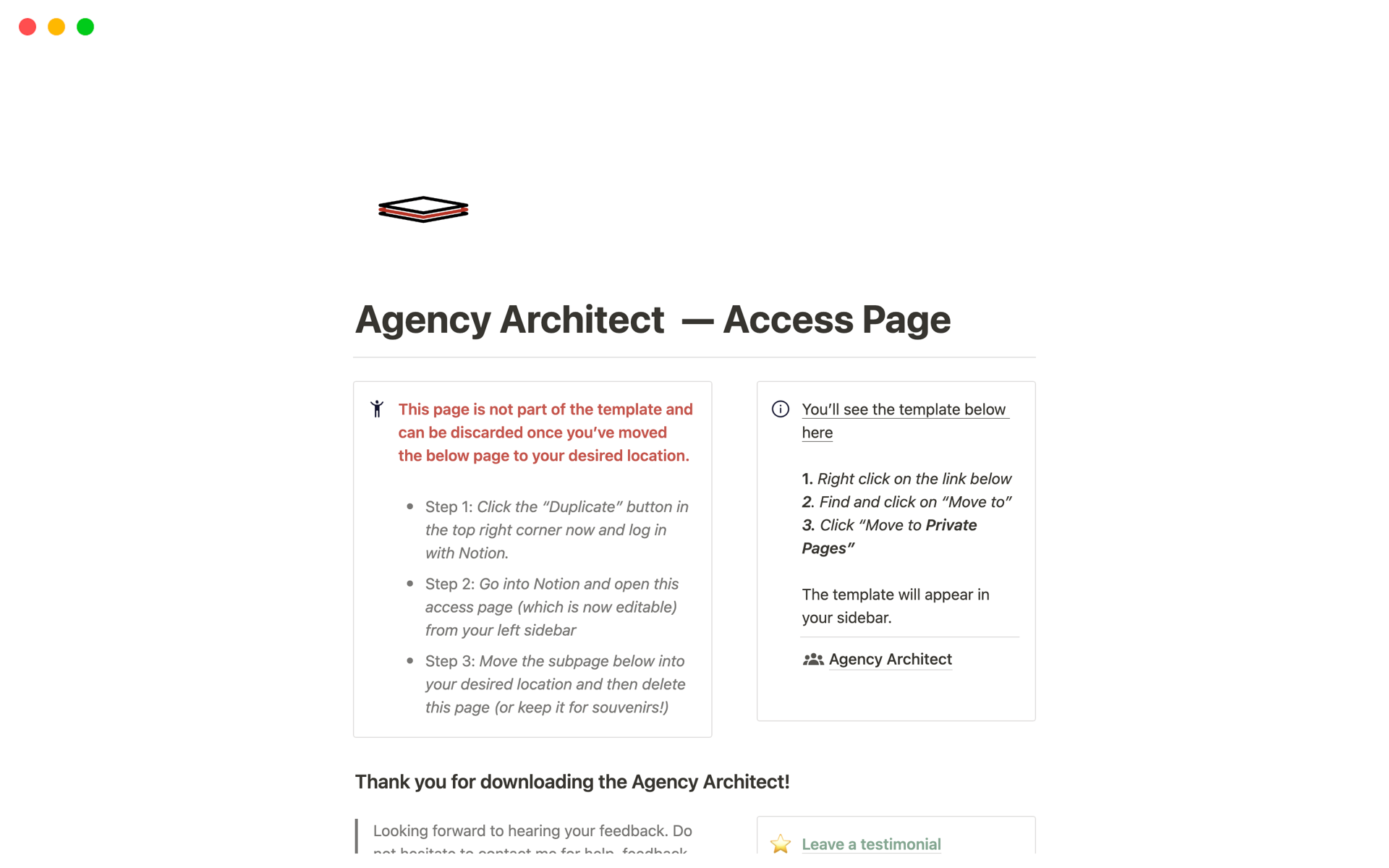 A template preview for Agency Architect